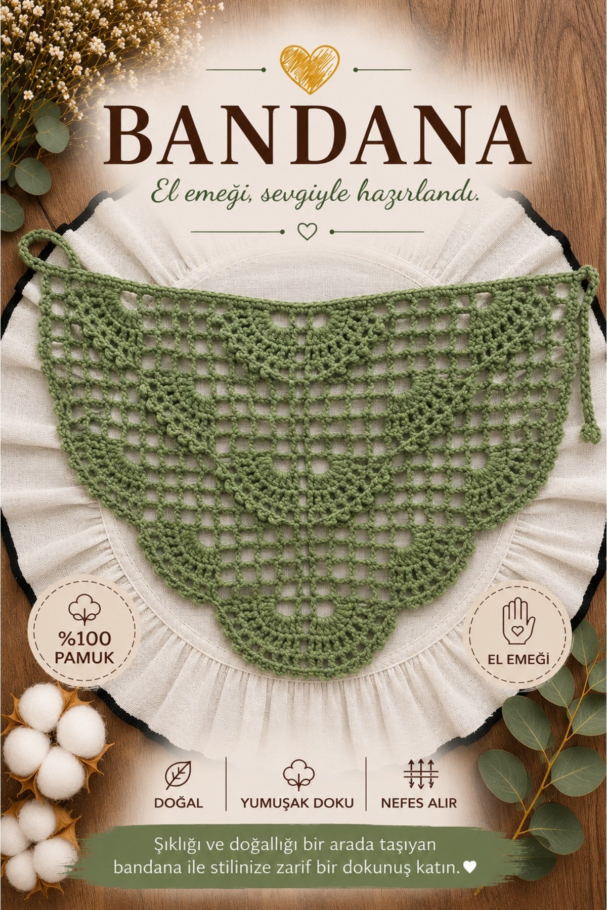 El Yapımı Örgü Bandana | %100 Pamuk | Çok Amaçlı Bel Şalı | Yazlık & Hediyelik