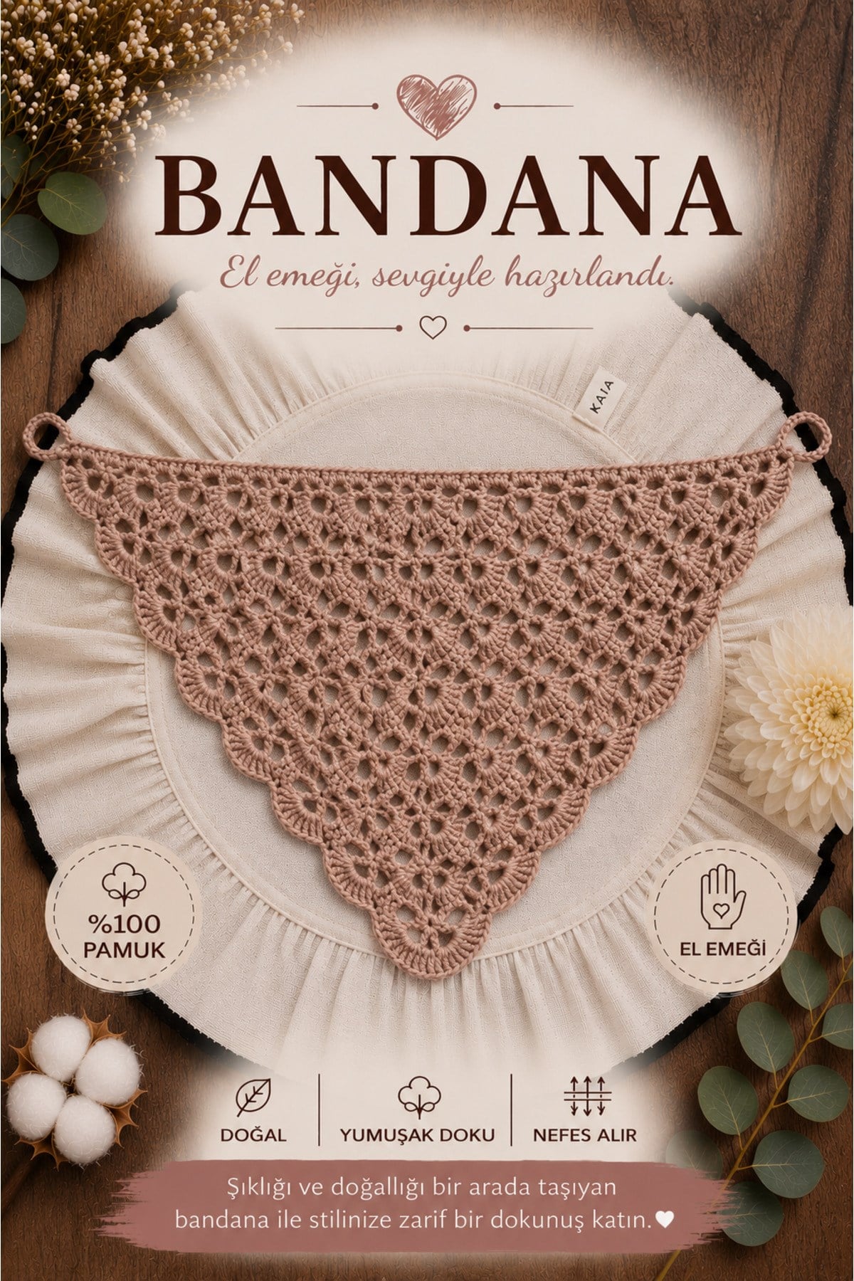 El Yapımı Örgü Bandana | %100 Pamuk | Çok Amaçlı Bel Şalı | Yazlık & Hediyelik