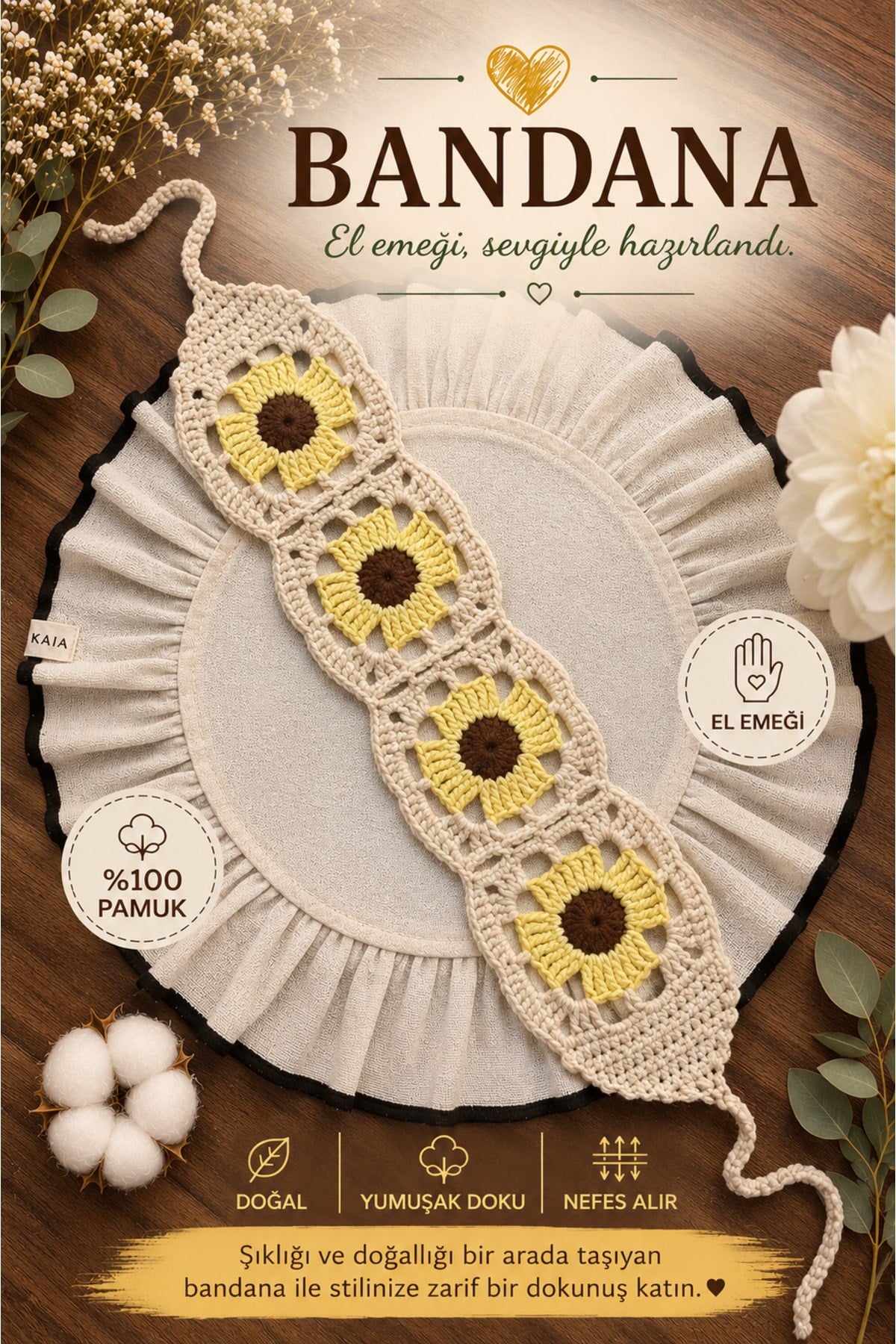 El Yapımı Örgü Bandana | %100 Pamuk | Çok Amaçlı Bel Şalı | Yazlık & Hediyelik