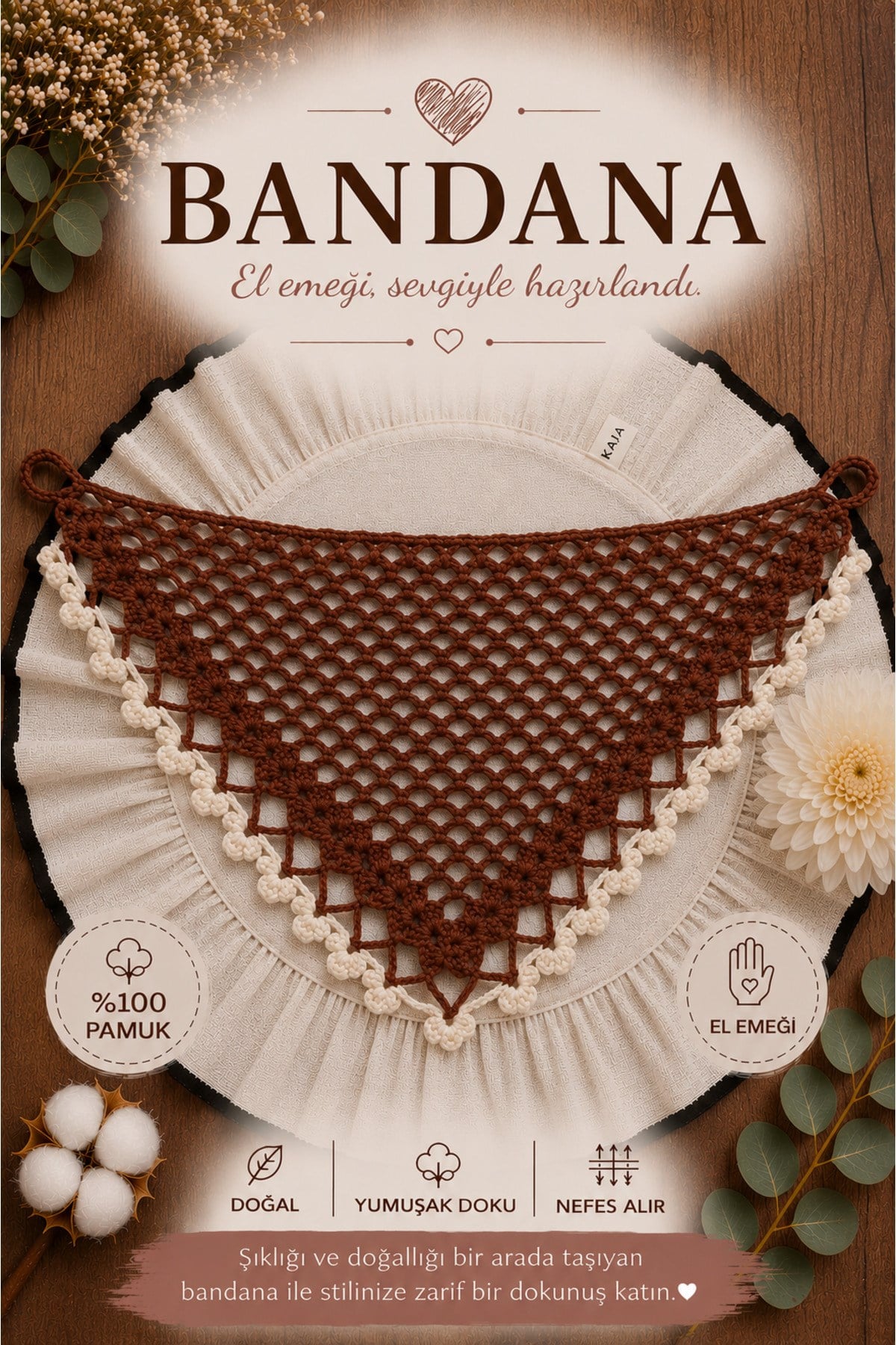 El Yapımı Örgü Bandana | %100 Pamuk | Çok Amaçlı Bel Şalı | Yazlık & Hediyelik