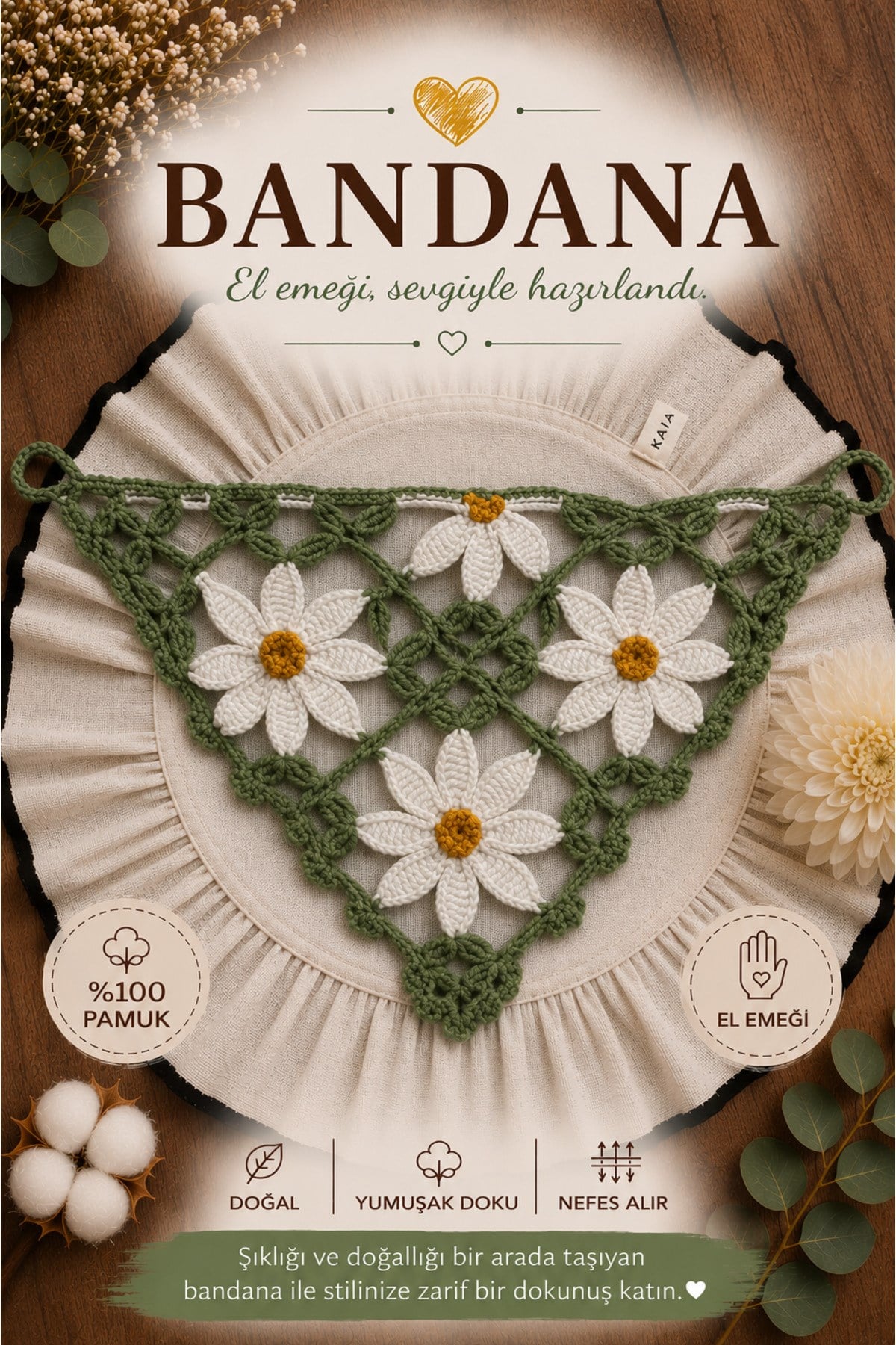 El Yapımı Örgü Bandana | %100 Pamuk | Çok Amaçlı Bel Şalı | Yazlık & Hediyelik