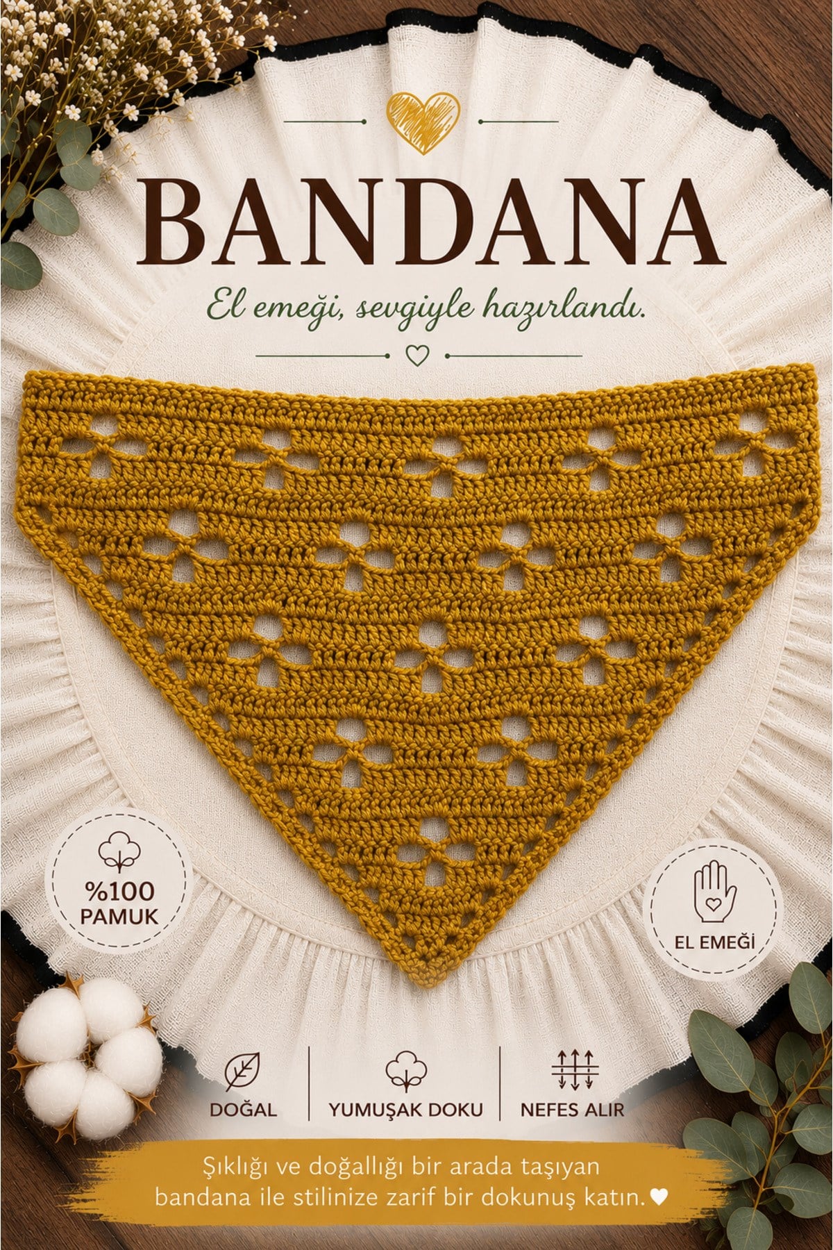 El Yapımı Örgü Bandana | %100 Pamuk | Çok Amaçlı Bel Şalı | Yazlık & Hediyelik