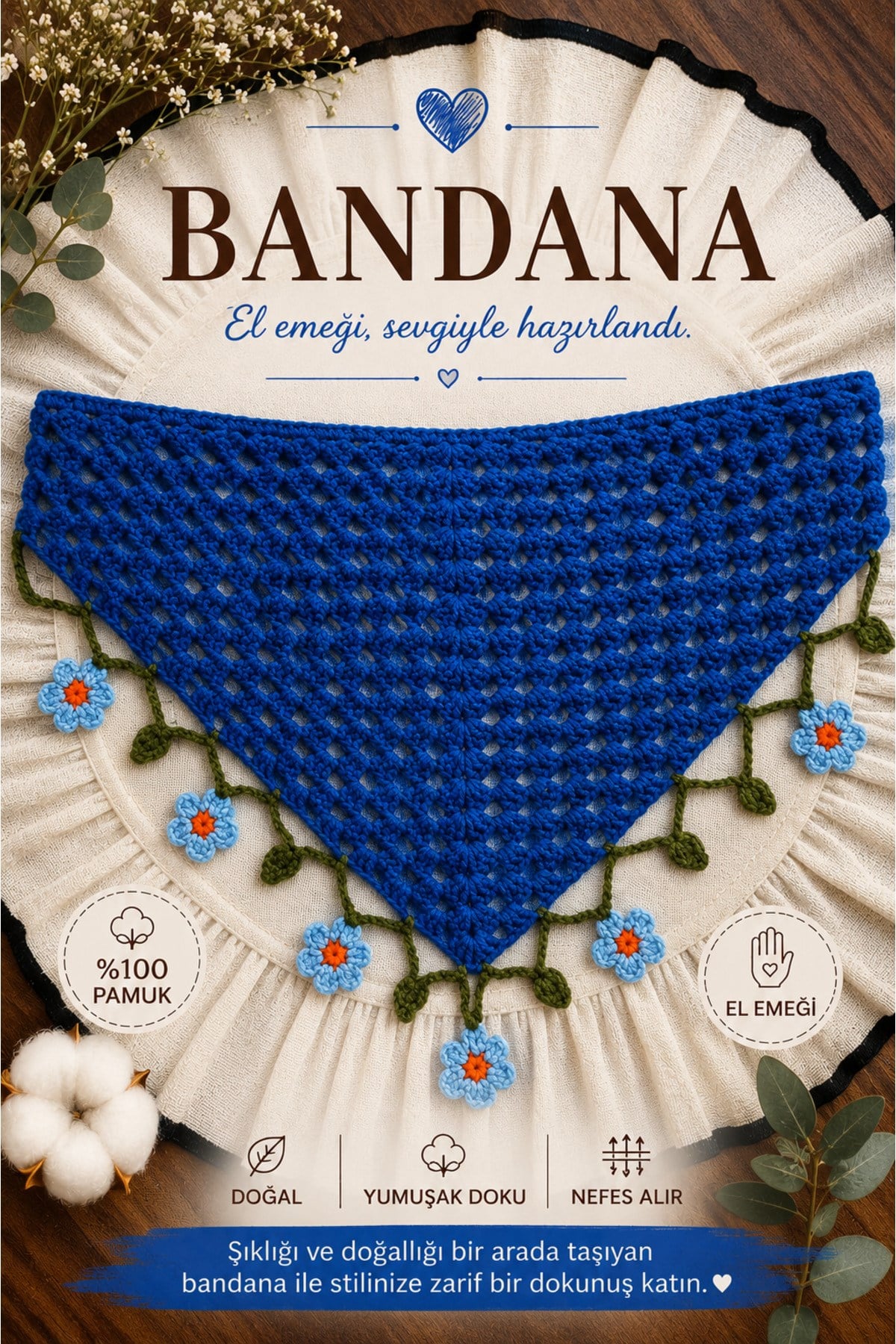 El Yapımı Örgü Bandana | %100 Pamuk | Çok Amaçlı Bel Şalı | Yazlık & Hediyelik