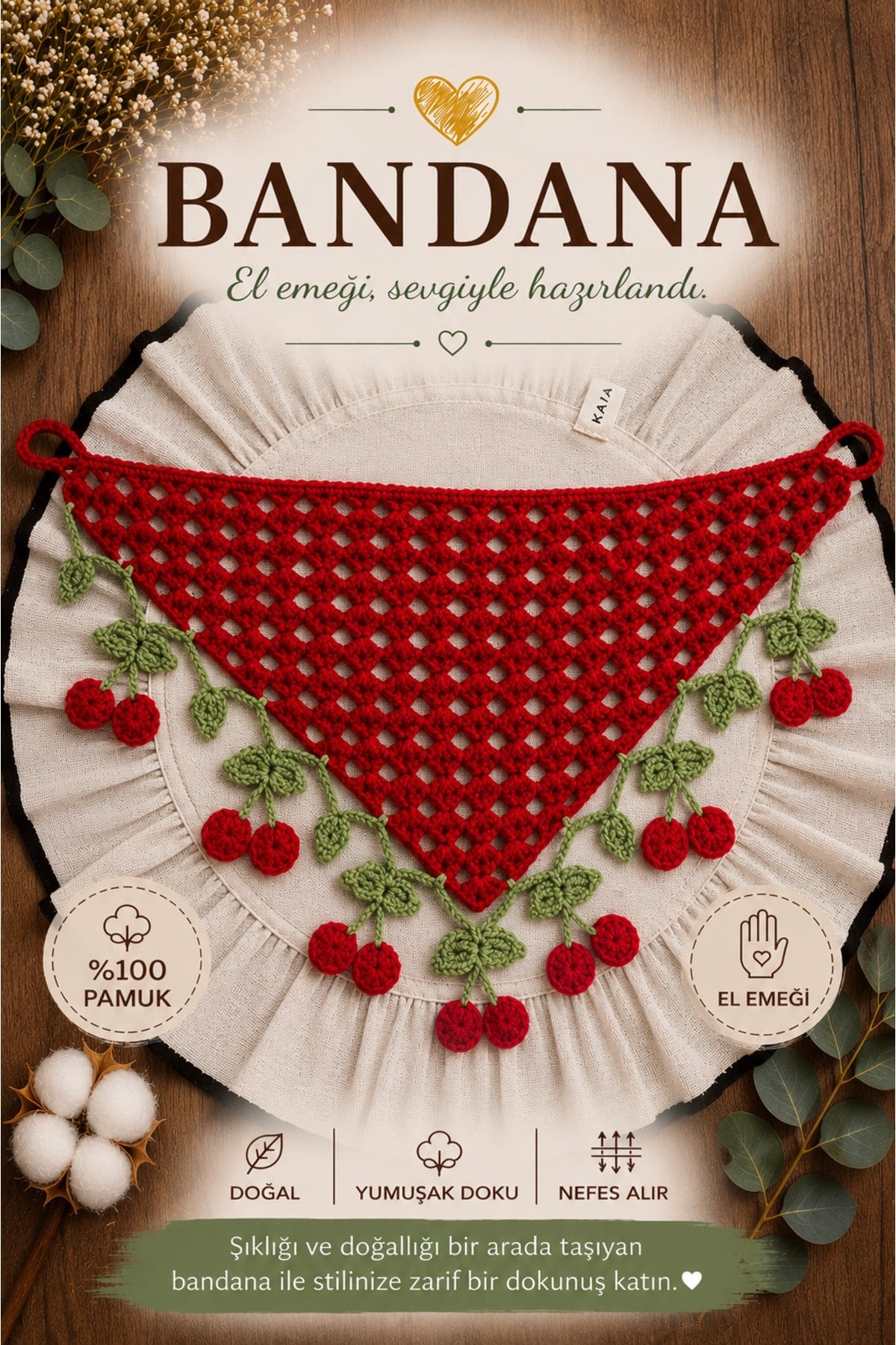 El Yapımı Örgü Bandana | %100 Pamuk | Çok Amaçlı Bel Şalı | Yazlık & Hediyelik