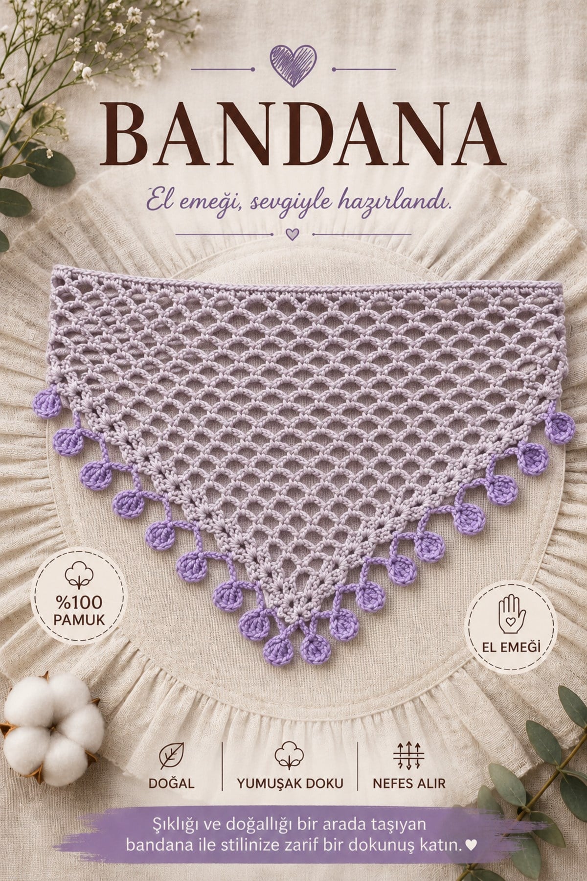 El Yapımı Örgü Bandana | %100 Pamuk | Çok Amaçlı Bel Şalı | Yazlık & Hediyelik