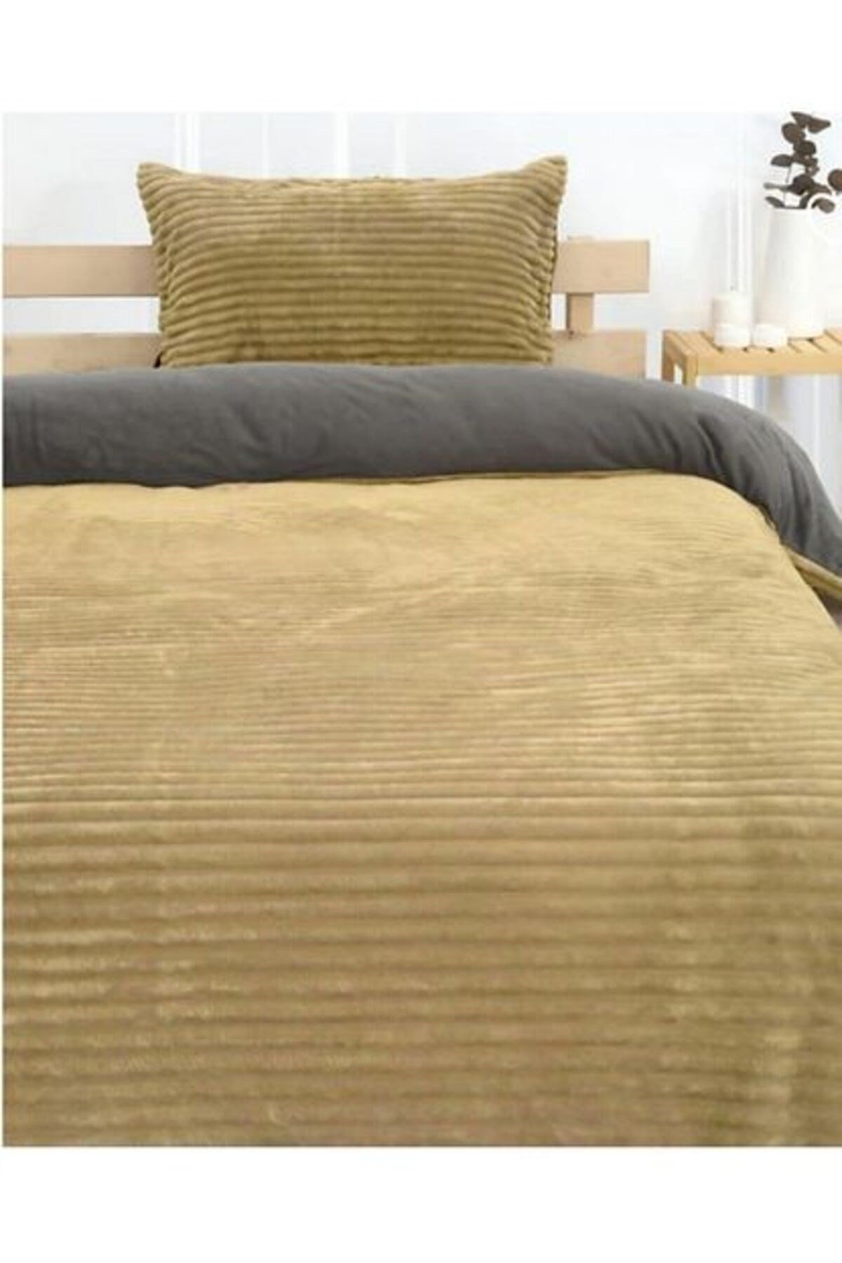 Eternity Fitilli Peluş Çift Kişilik Nevresim Takımı-hardal