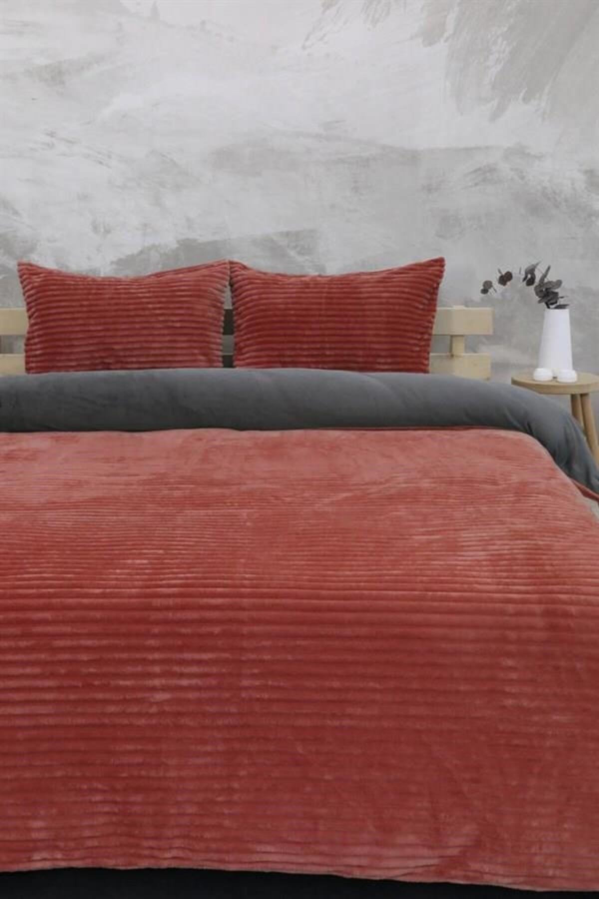 Eternity Fitilli Peluş Tek Kişilik Nevresim Takımı -bordo