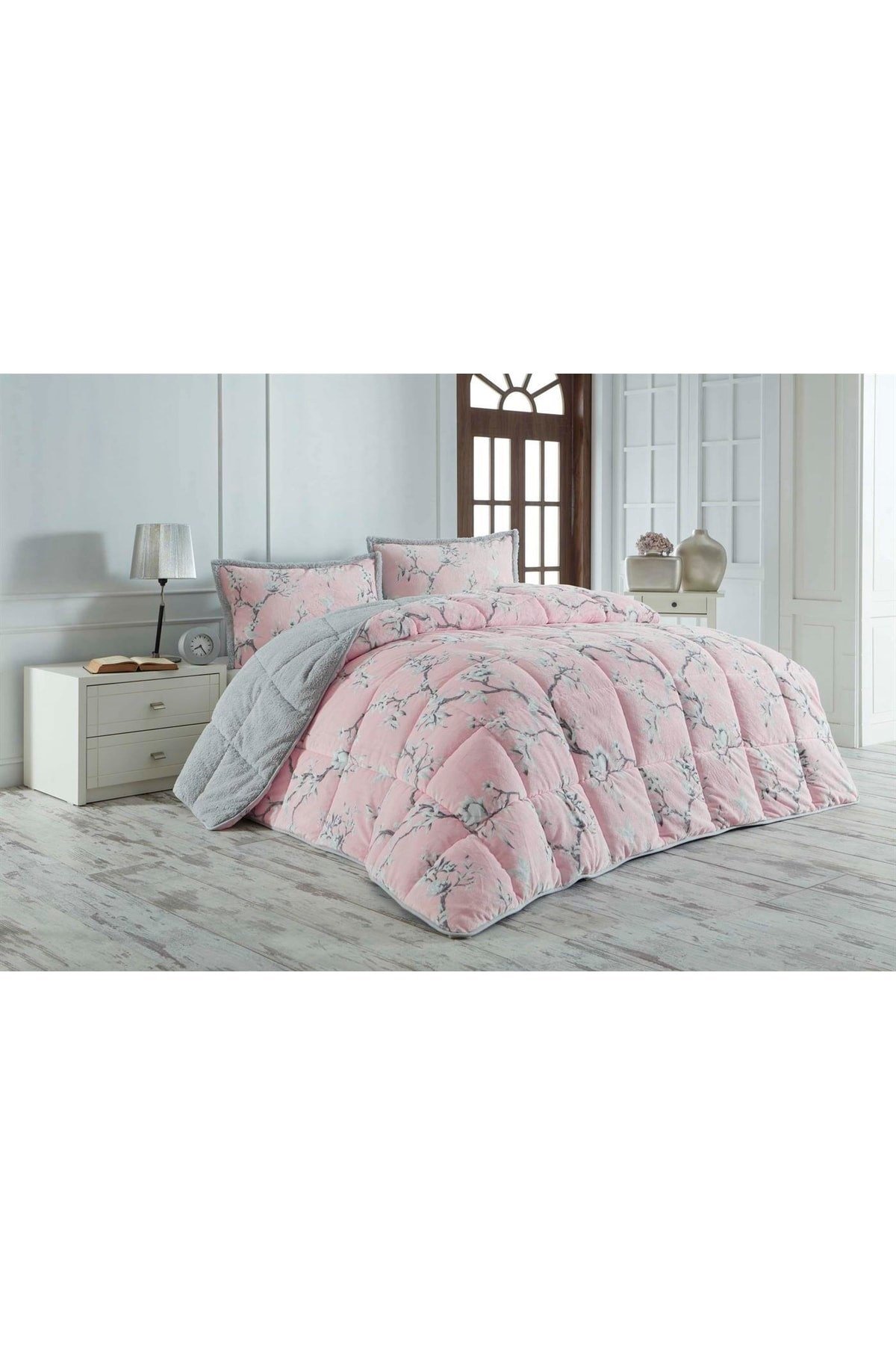 Eylül Comforter Gri Tek Kişilik Yorgan Seti