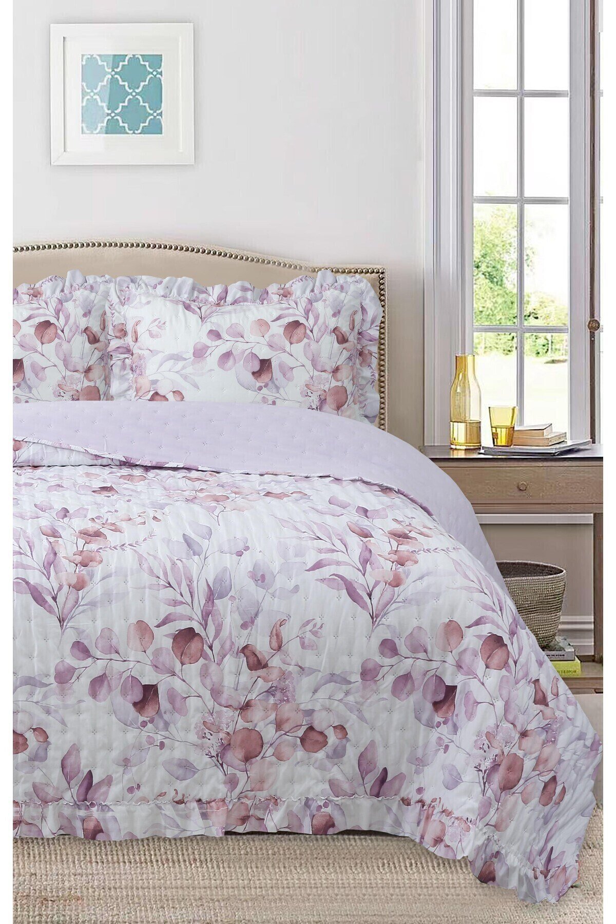 Fırfırlı Desenli Çift Kişilik Yatak Örtüsü Seti - 240x260 cm - Pvc Çantalı - Günlük ve Çeyizlik