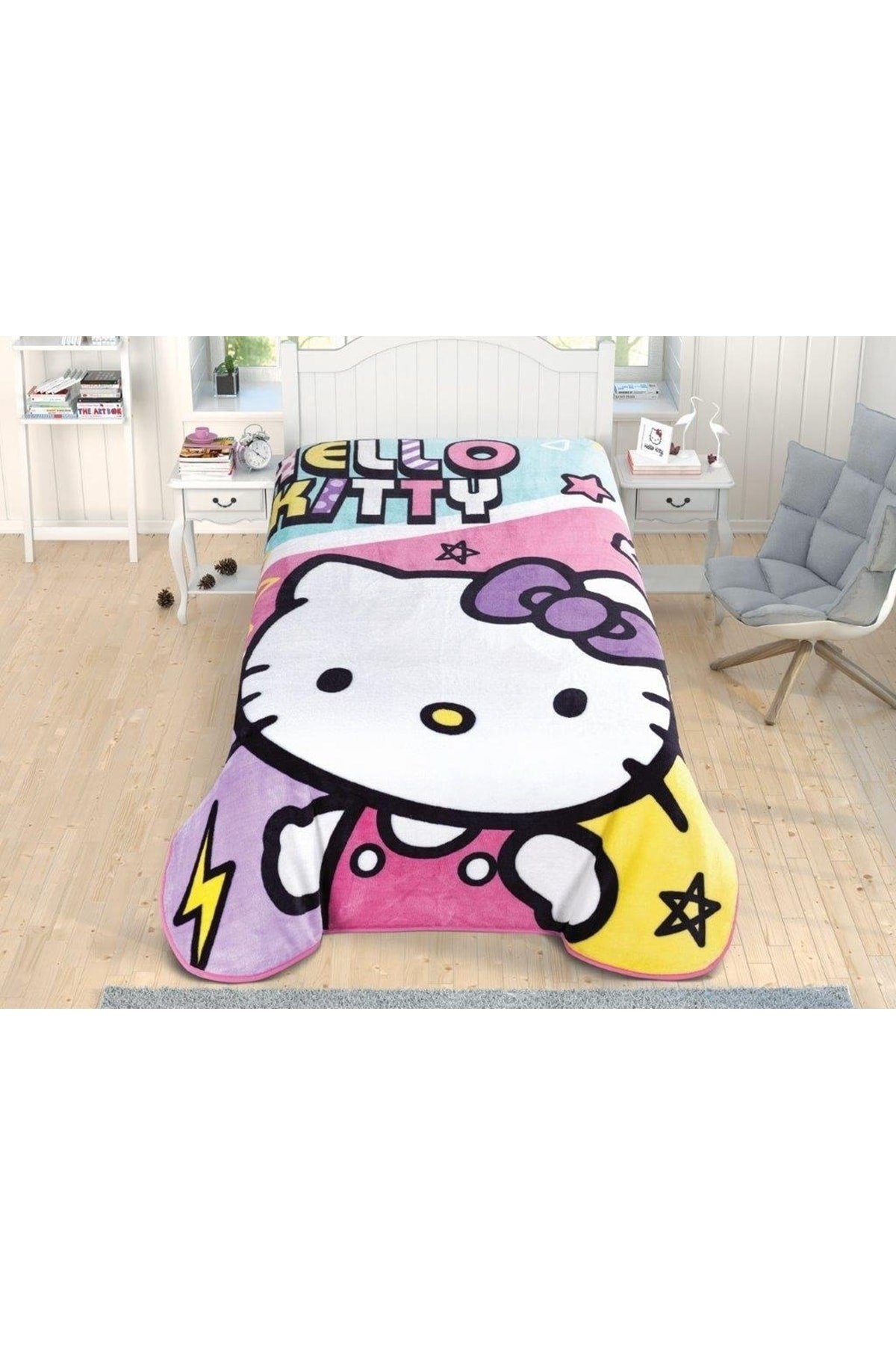 Hello Kitty Colorful Lisanslı Yeni Sezon Tek Kişilik Battaniye