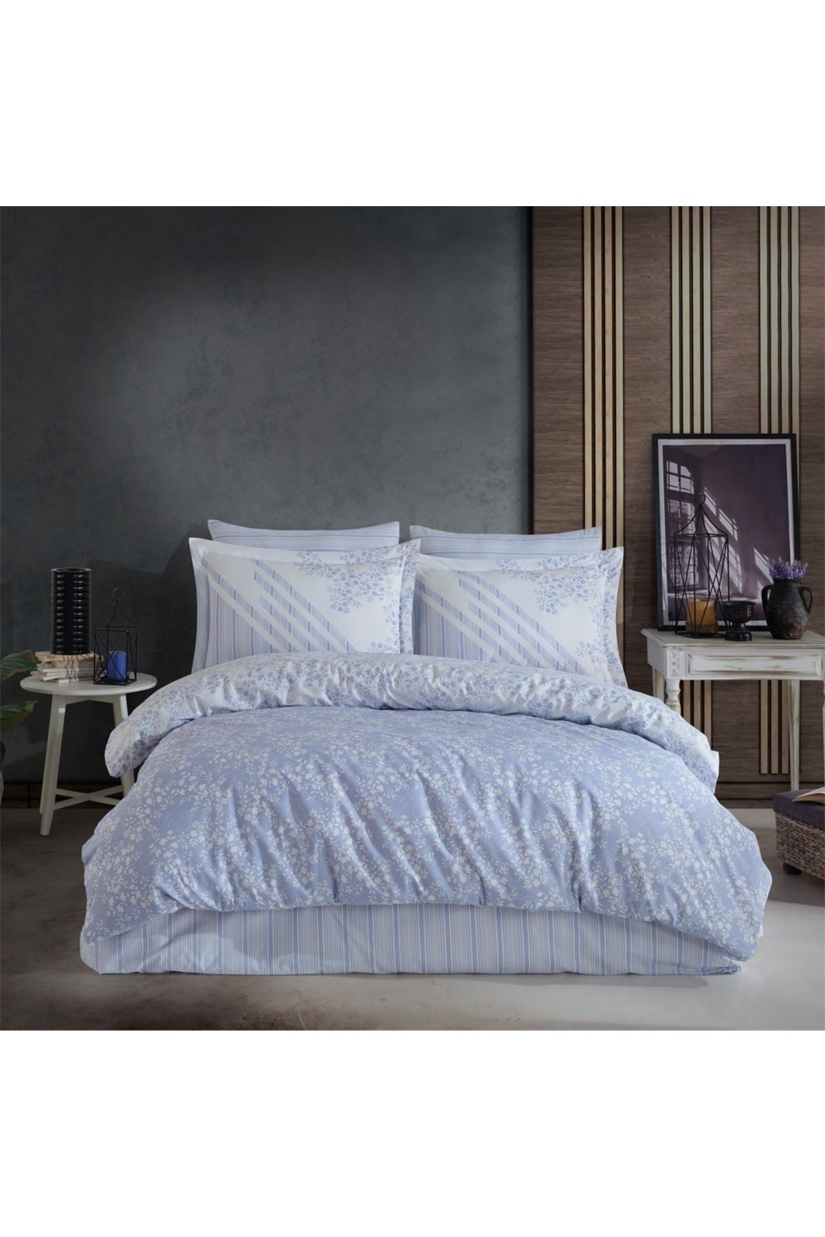 Hobby Çift Kiş. Poplin Nevresim Takımı - Romance Mavi