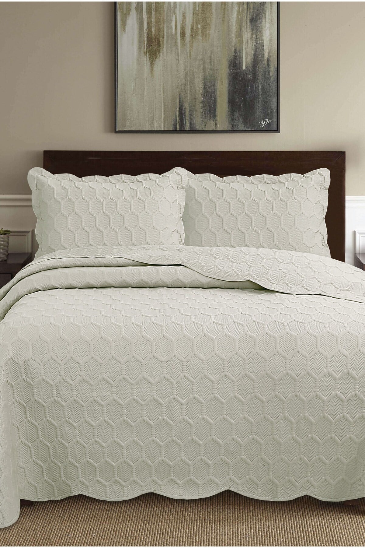 Honey Comb 3D Çift Kişilik Yatak Örtüsü Seti (3 Parça) - 260x240 cm - Pvc Çantalı