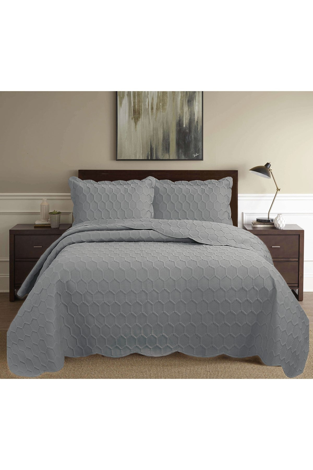 Honey Comb 3D Çift Kişilik Yatak Örtüsü Seti (3 Parça) - 260x240 cm - Pvc Çantalı