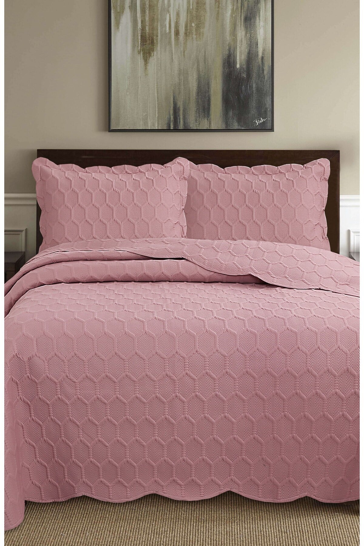 Honey Comb 3D Çift Kişilik Yatak Örtüsü Seti (3 Parça) - 260x240 cm - Pvc Çantalı