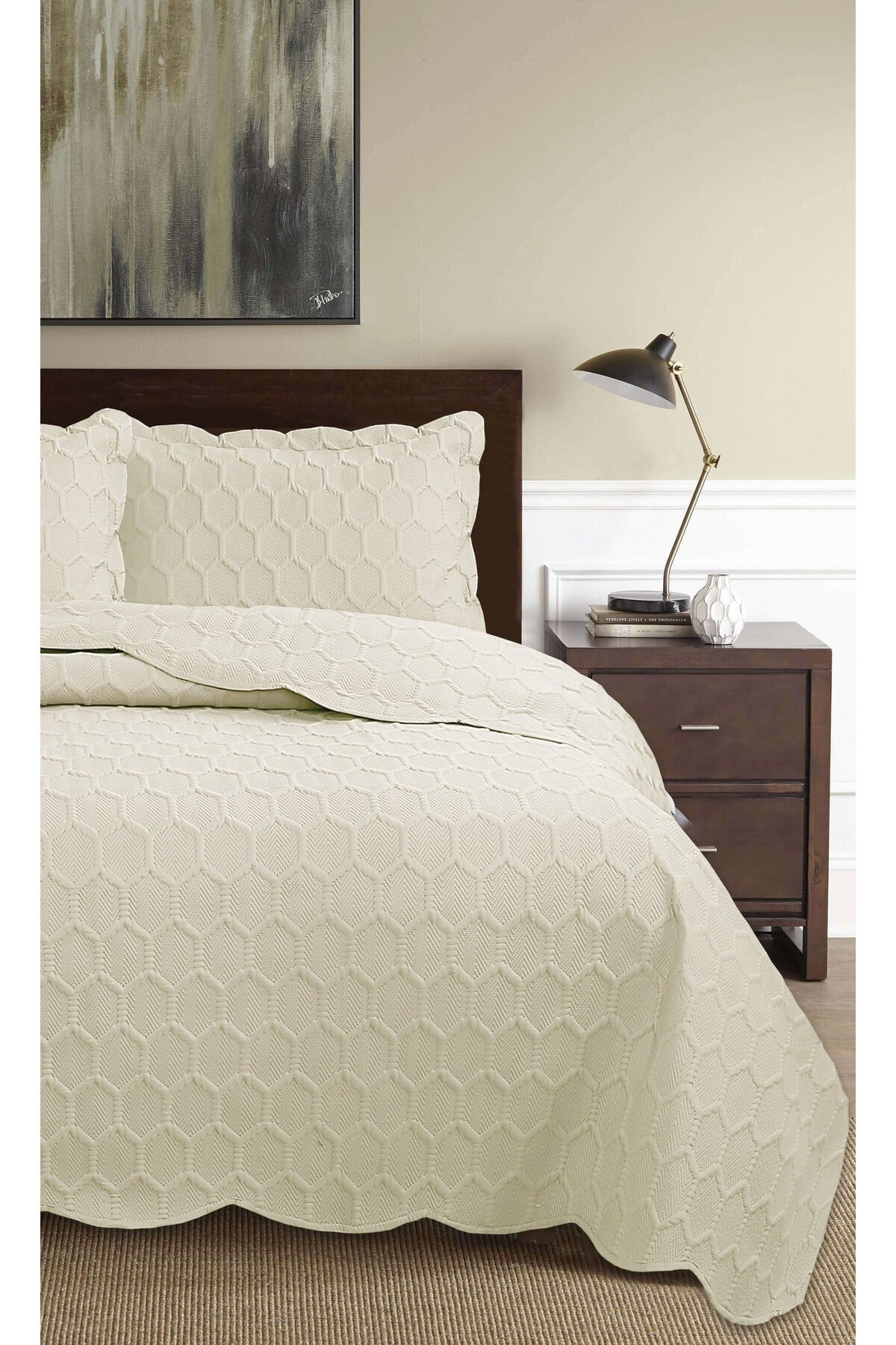 Honey Comb 3D Çift Kişilik Yatak Örtüsü Seti (3 Parça) - 260x240 cm - Pvc Çantalı