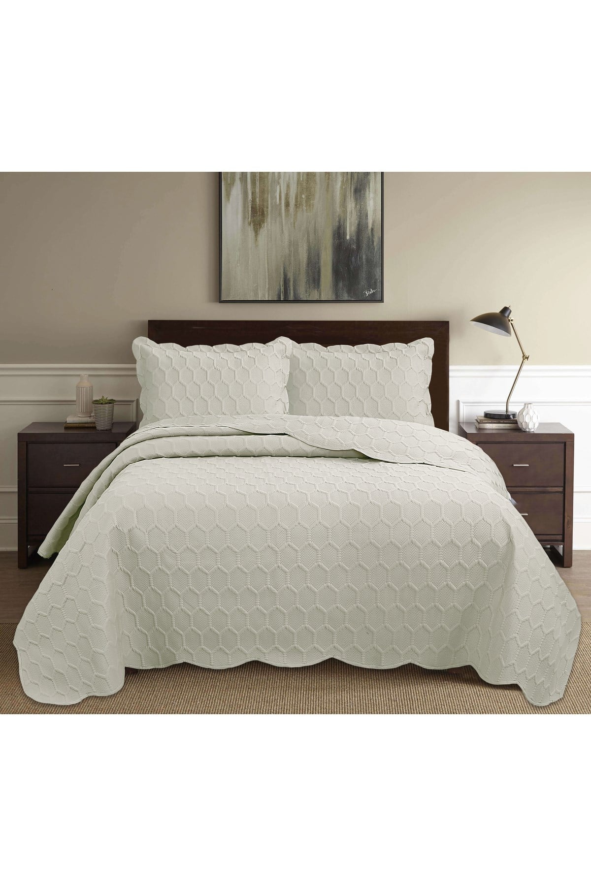 Honey Comb 3D Çift Kişilik Yatak Örtüsü Seti (3 Parça) - 260x240 cm - Pvc Çantalı
