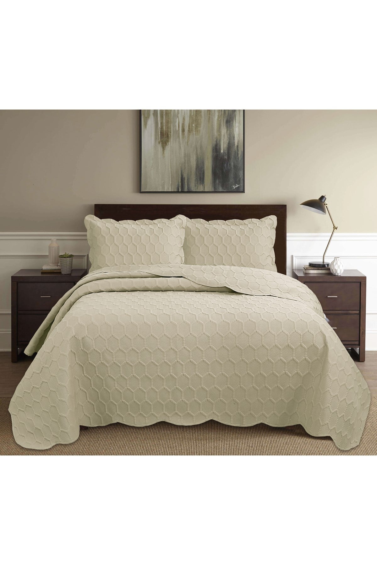 Honey Comb 3D Çift Kişilik Yatak Örtüsü Seti (3 Parça) - 260x240 cm - Pvc Çantalı