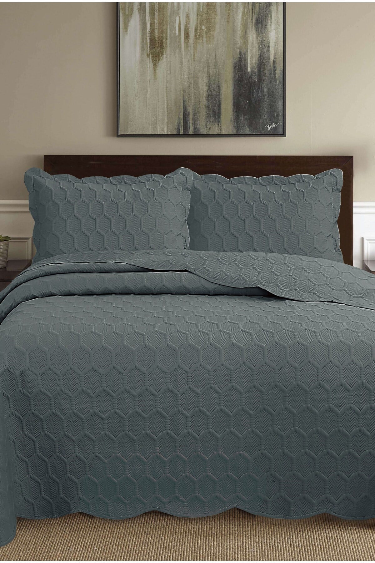 Honey Comb 3D Çift Kişilik Yatak Örtüsü Seti (3 Parça) - 260x240 cm - Pvc Çantalı
