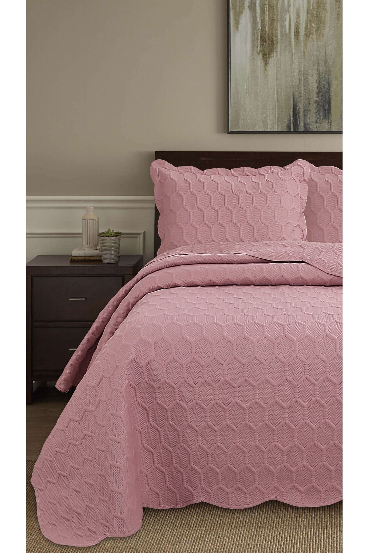 Honey Comb 3D Çift Kişilik Yatak Örtüsü Seti (3 Parça) - 260x240 cm - Pvc Çantalı