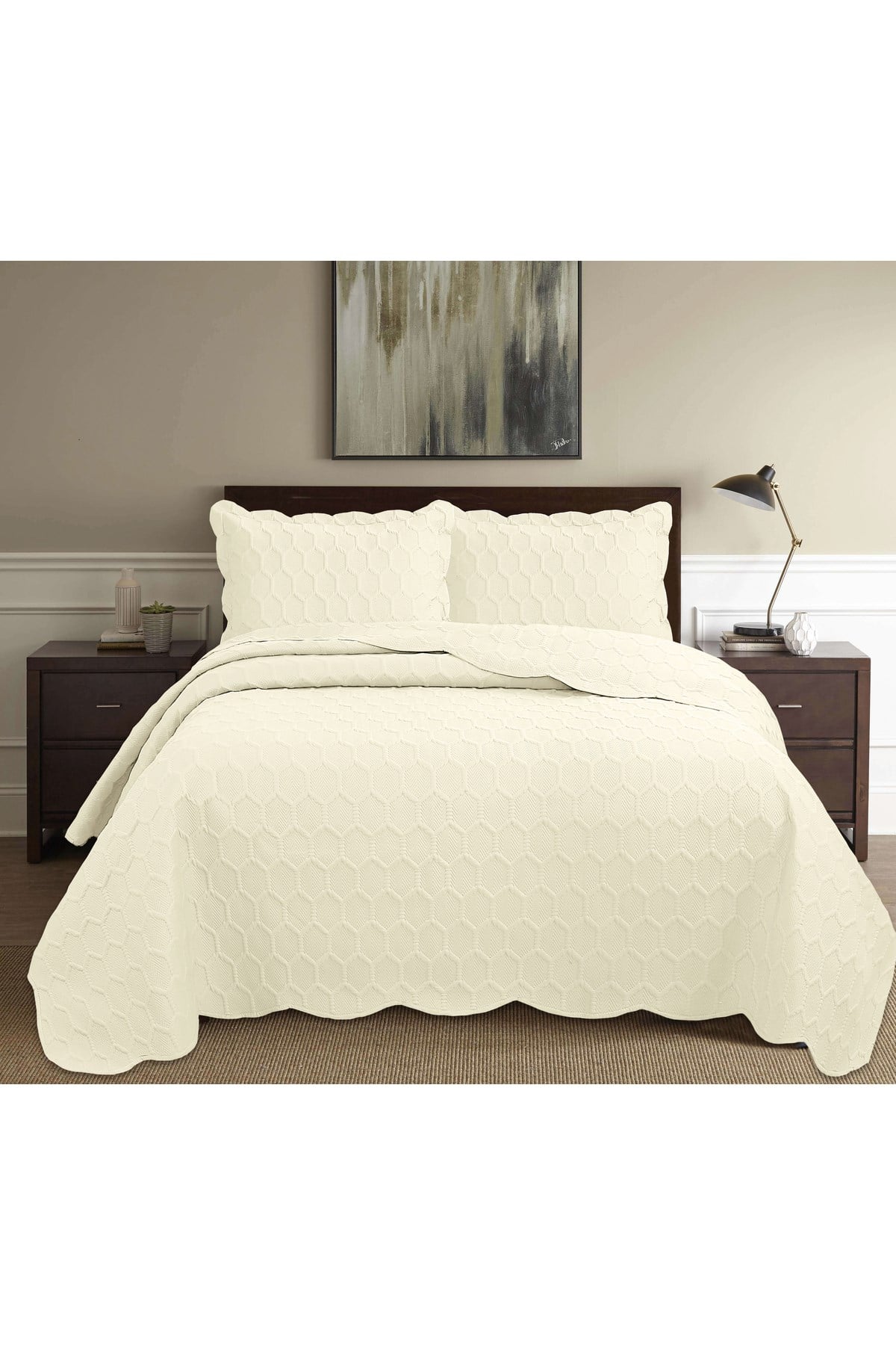 Honey Comb 3D Çift Kişilik Yatak Örtüsü Seti (3 Parça) - 260x240 cm - Pvc Çantalı