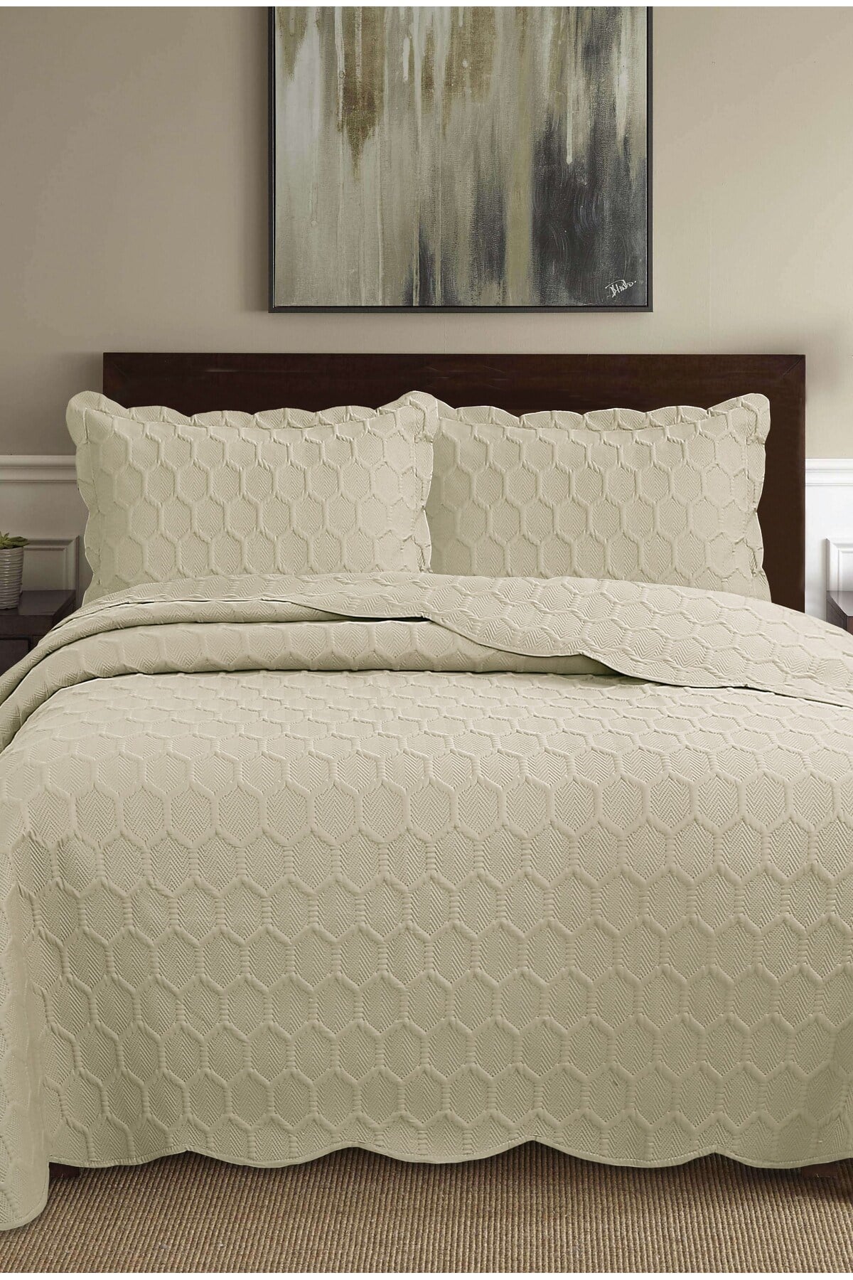 Honey Comb 3D Çift Kişilik Yatak Örtüsü Seti (3 Parça) - 260x240 cm - Pvc Çantalı