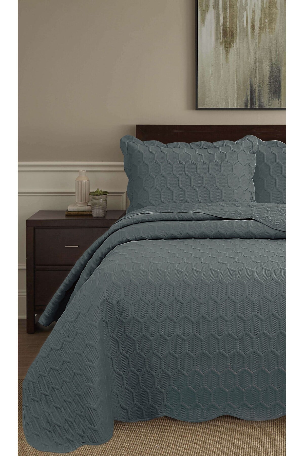 Honey Comb 3D Çift Kişilik Yatak Örtüsü Seti (3 Parça) - 260x240 cm - Pvc Çantalı