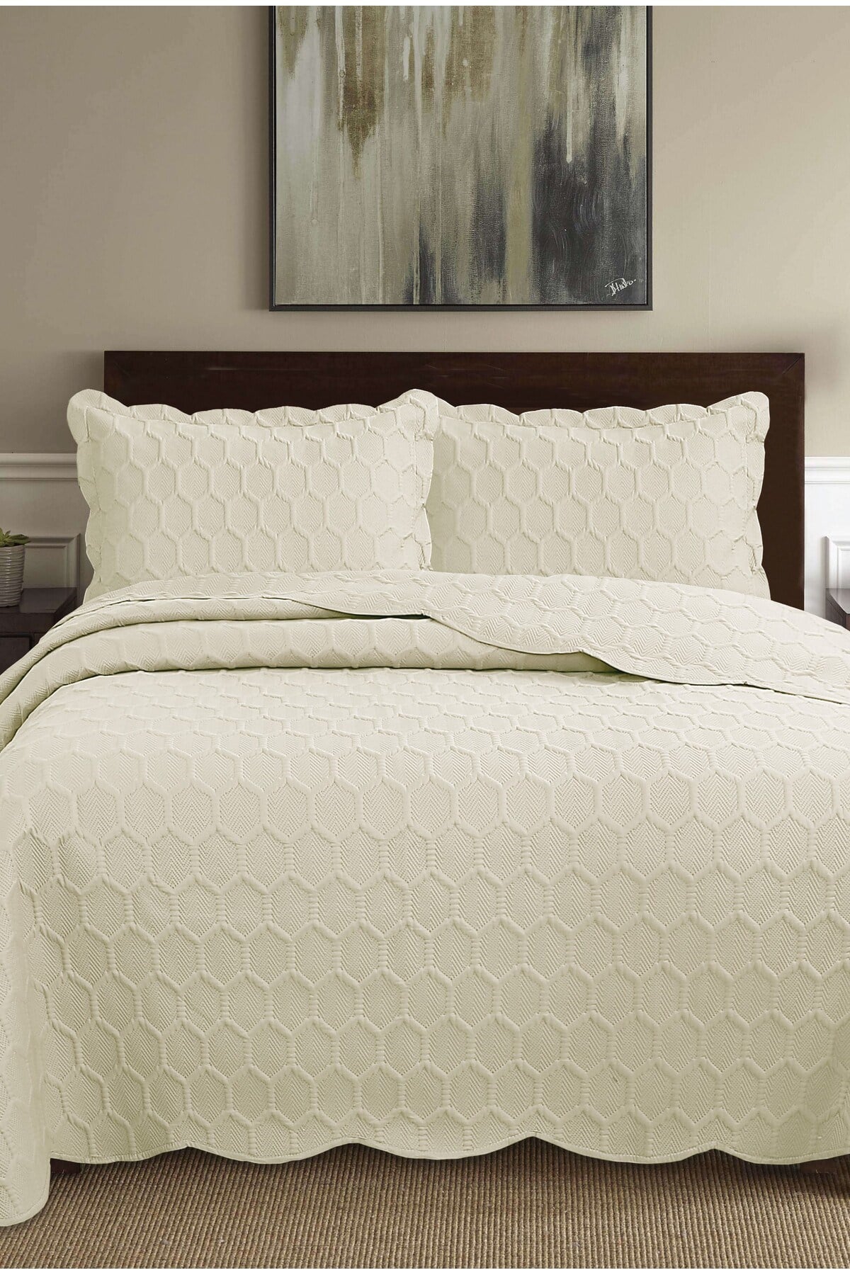 Honey Comb 3D Çift Kişilik Yatak Örtüsü Seti (3 Parça) - 260x240 cm - Pvc Çantalı