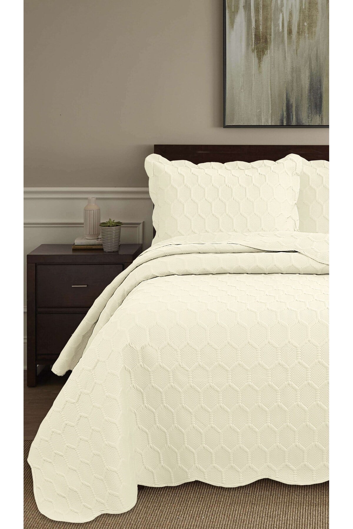 Honey Comb 3D Çift Kişilik Yatak Örtüsü Seti (3 Parça) - 260x240 cm - Pvc Çantalı