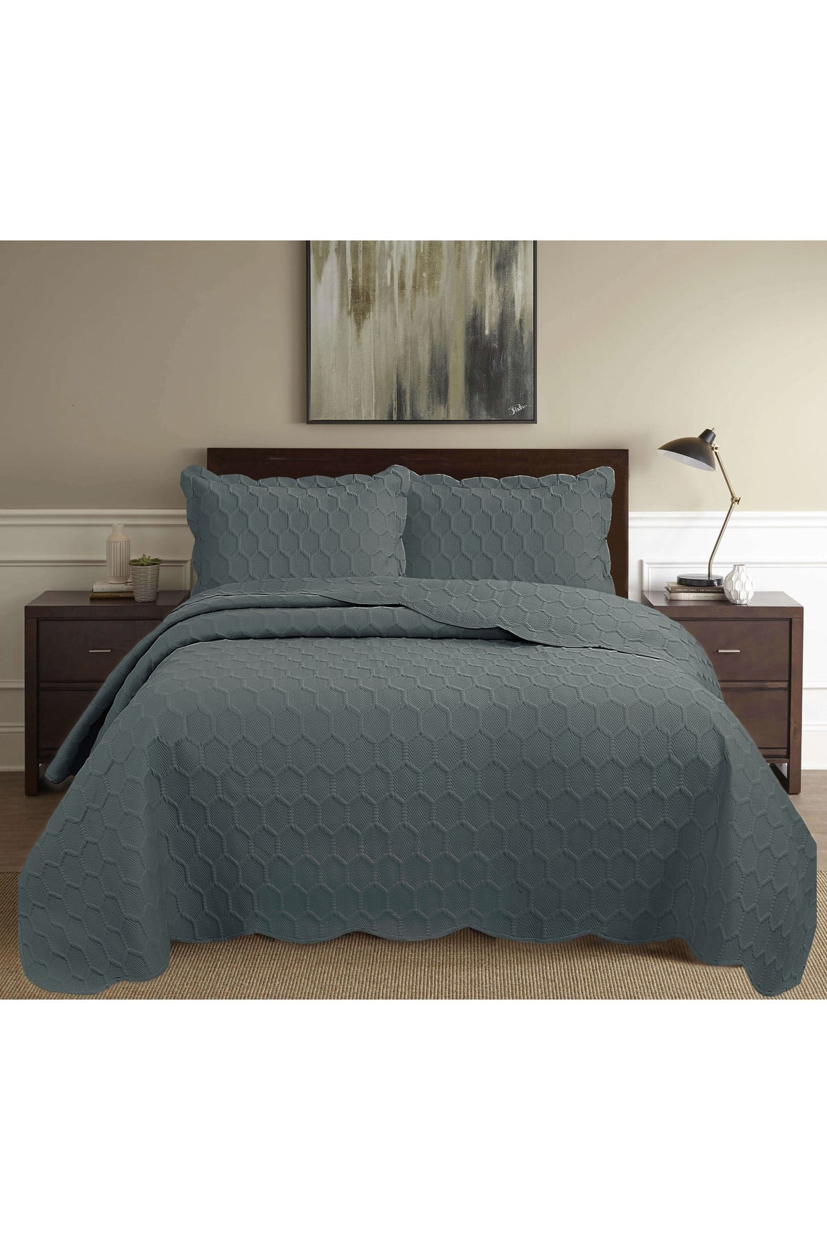 Honey Comb 3D Çift Kişilik Yatak Örtüsü Seti (3 Parça) - 260x240 cm - Pvc Çantalı