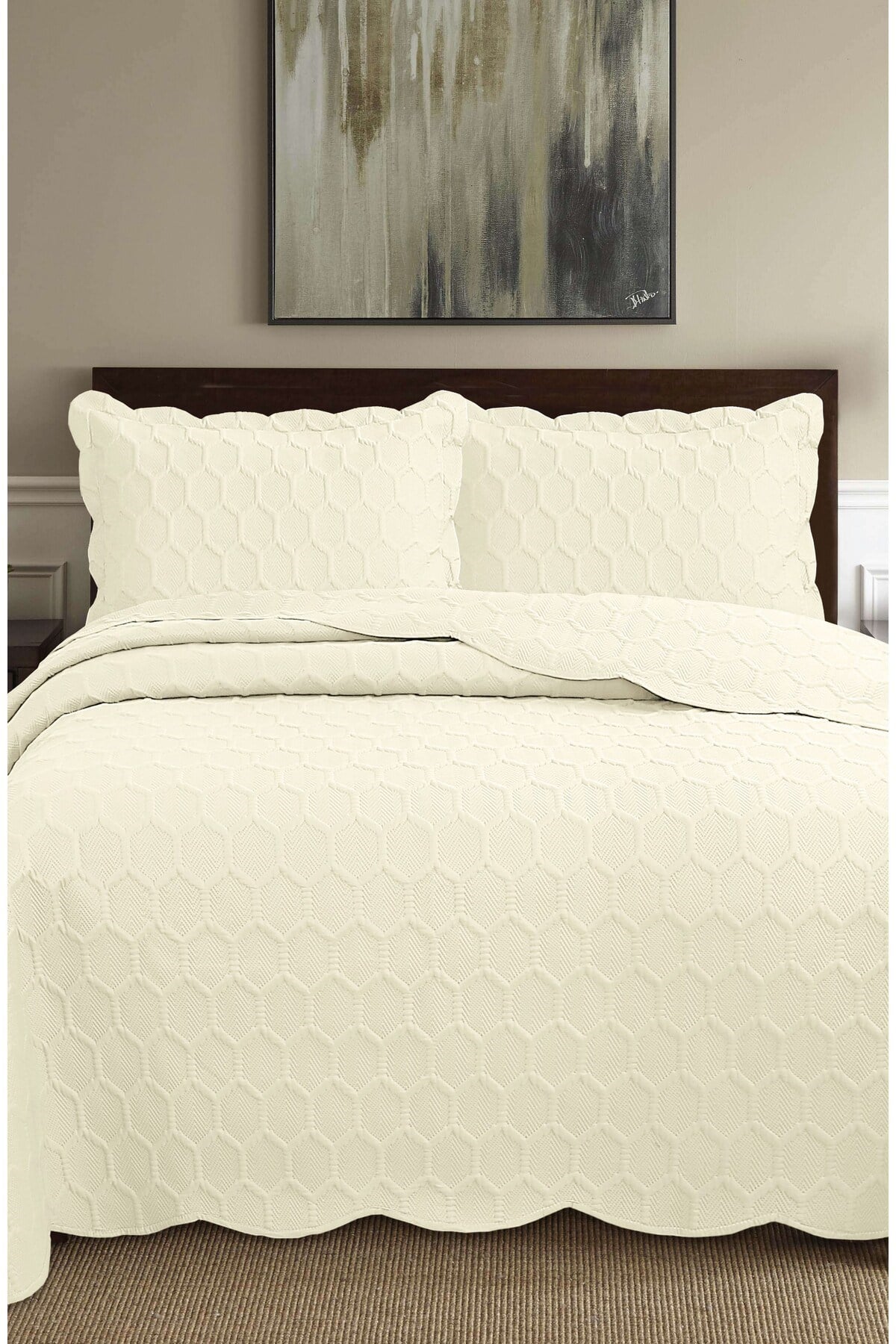 Honey Comb 3D Çift Kişilik Yatak Örtüsü Seti (3 Parça) - 260x240 cm - Pvc Çantalı