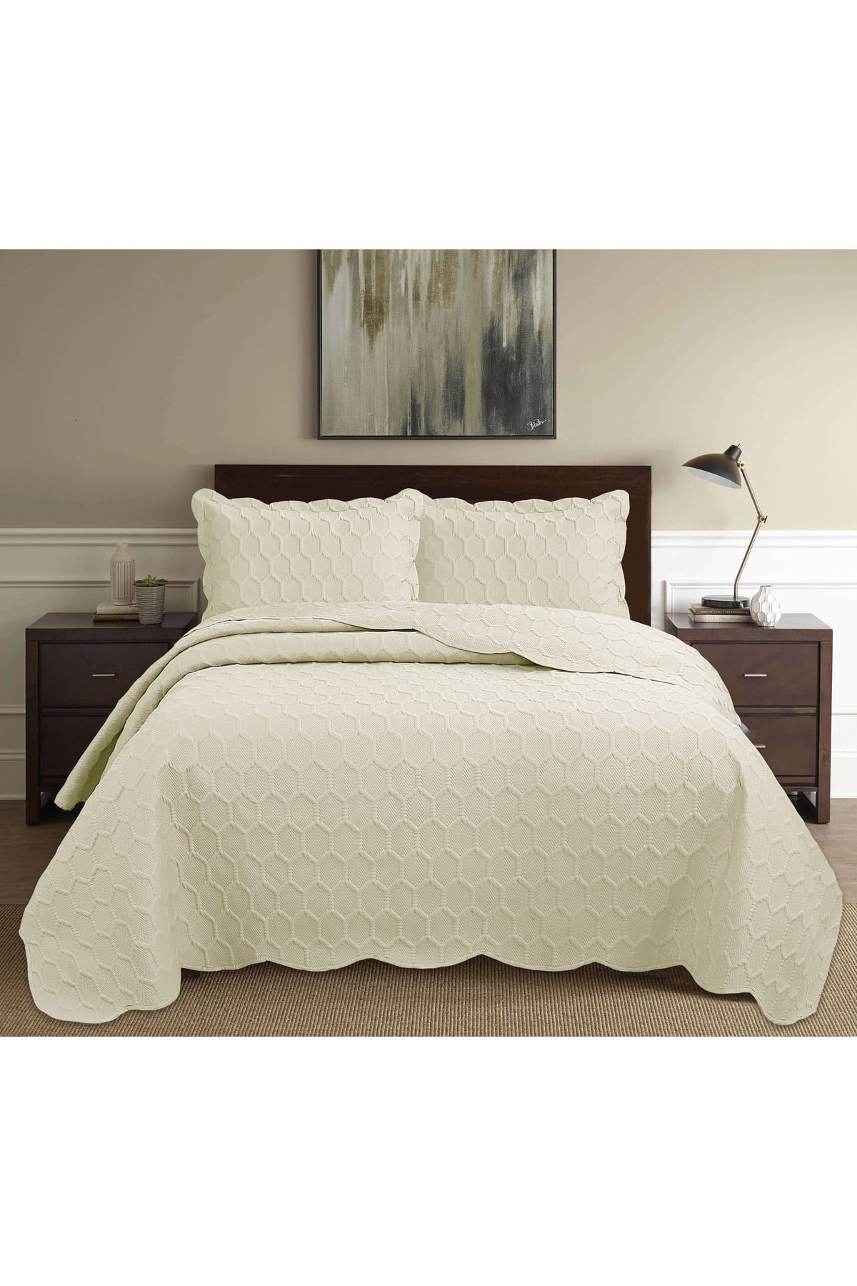 Honey Comb 3D Çift Kişilik Yatak Örtüsü Seti (3 Parça) - 260x240 cm - Pvc Çantalı