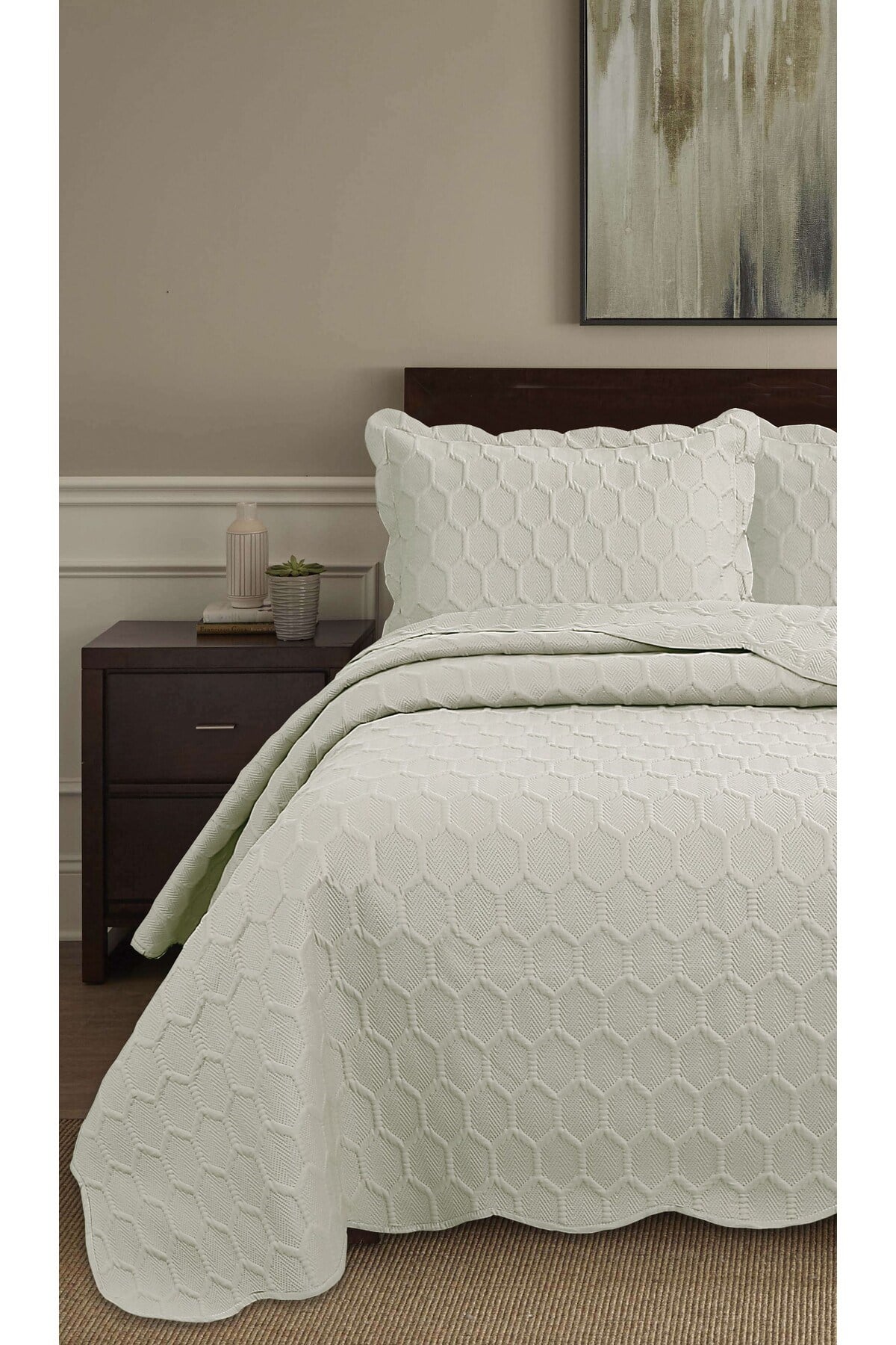 Honey Comb 3D Çift Kişilik Yatak Örtüsü Seti (3 Parça) - 260x240 cm - Pvc Çantalı