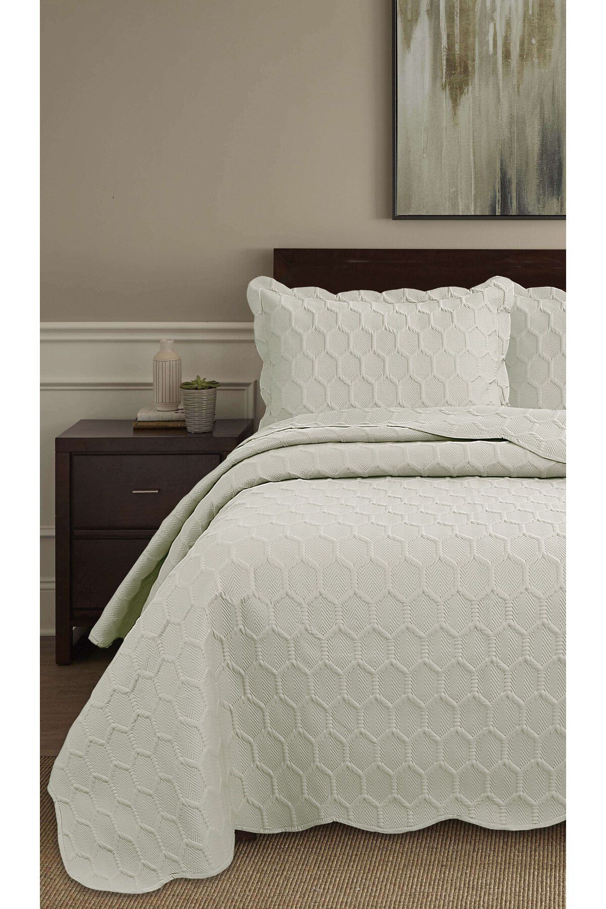 Honey Comb 3D Çift Kişilik Yatak Örtüsü Seti (3 Parça) - 260x240 cm - Pvc Çantalı