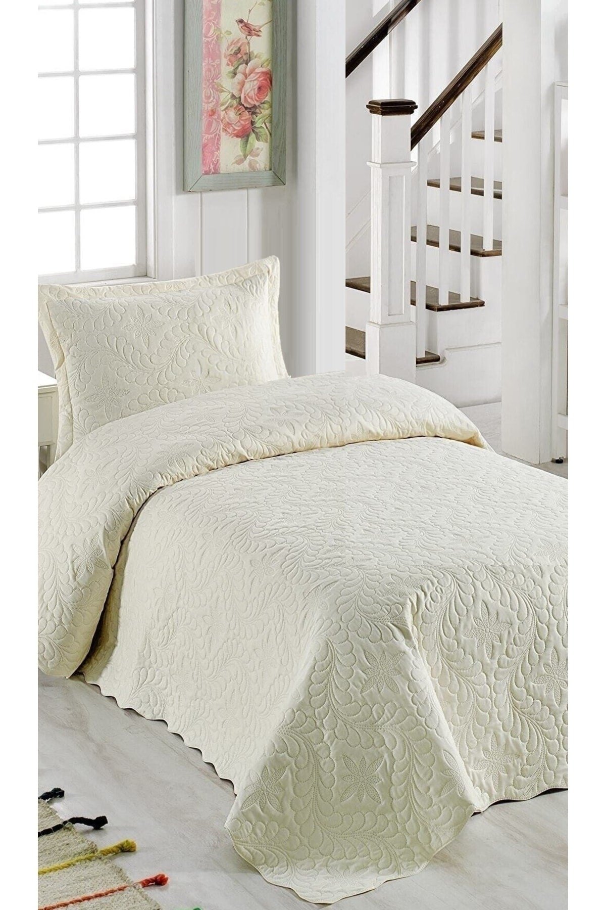 Ivy Krem Tek Kişilik Microfiber Kapitone Yatak Örtüsü Ekru