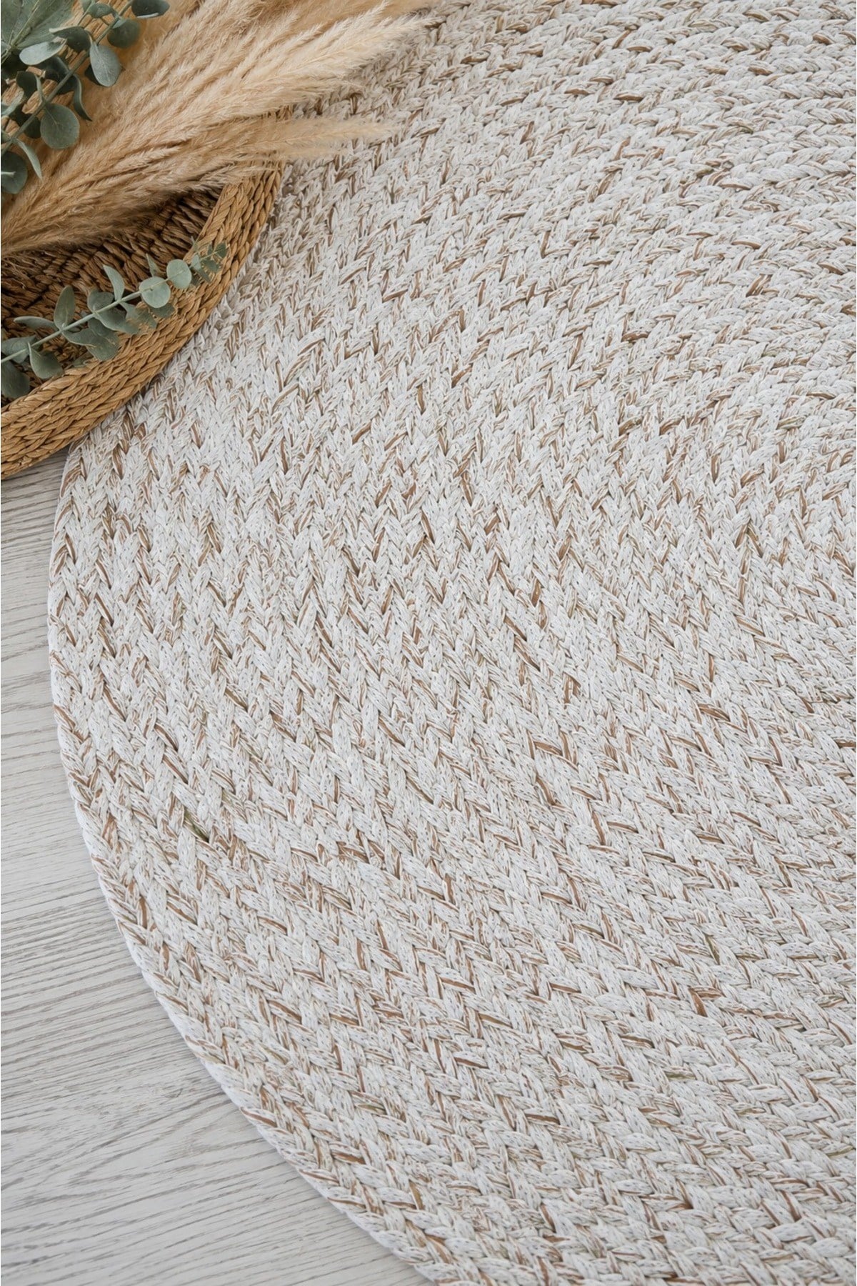 Jüt Örgü Yuvarlak Kilim | 90x90 cm | Doğal Dokulu | Bohem, Modern ve İskandinav Dekor
