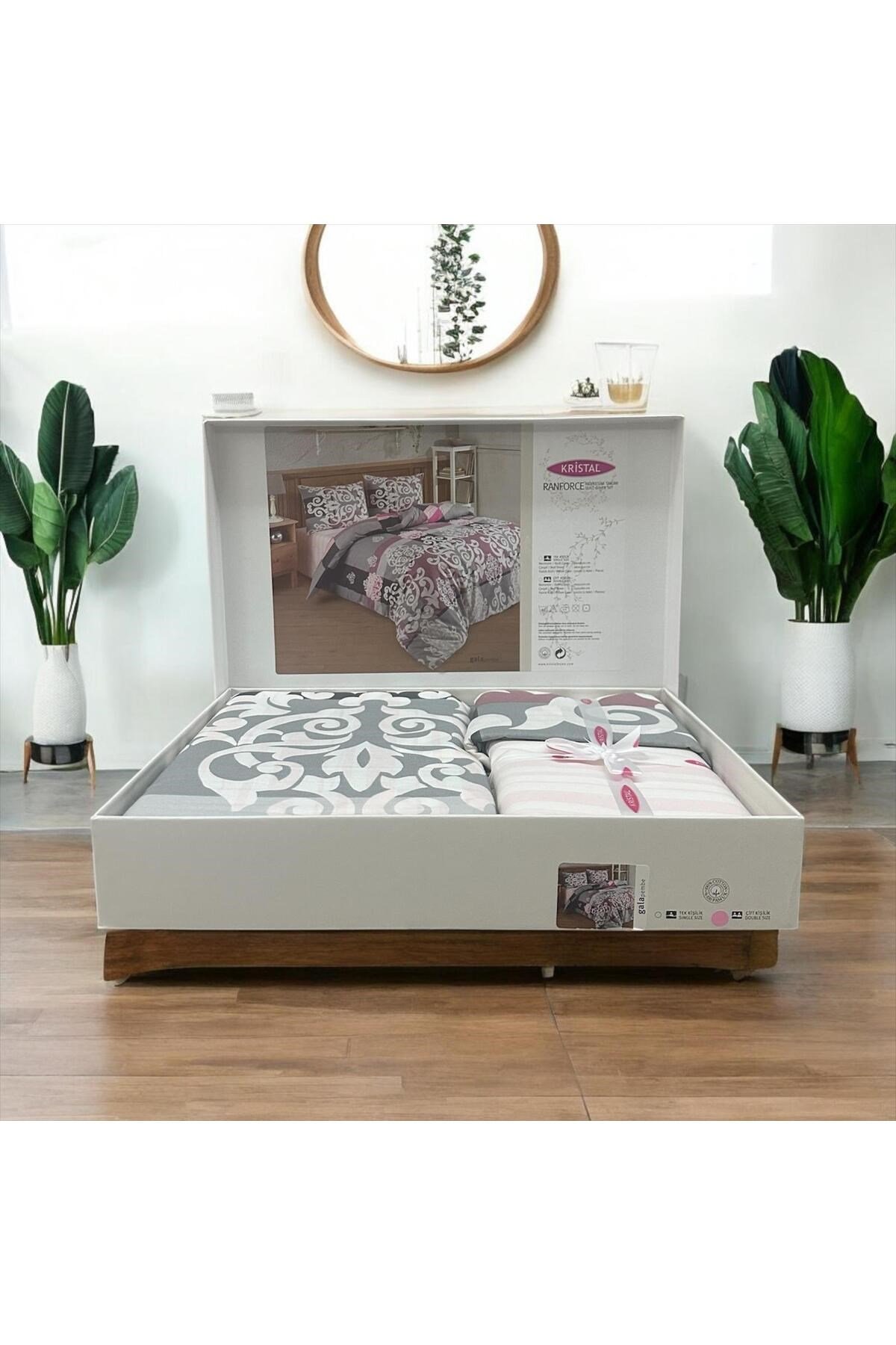 Kristal Ranforce %100 Pamuk Çift Kişilik Nevresim Takımı Gala Pembe