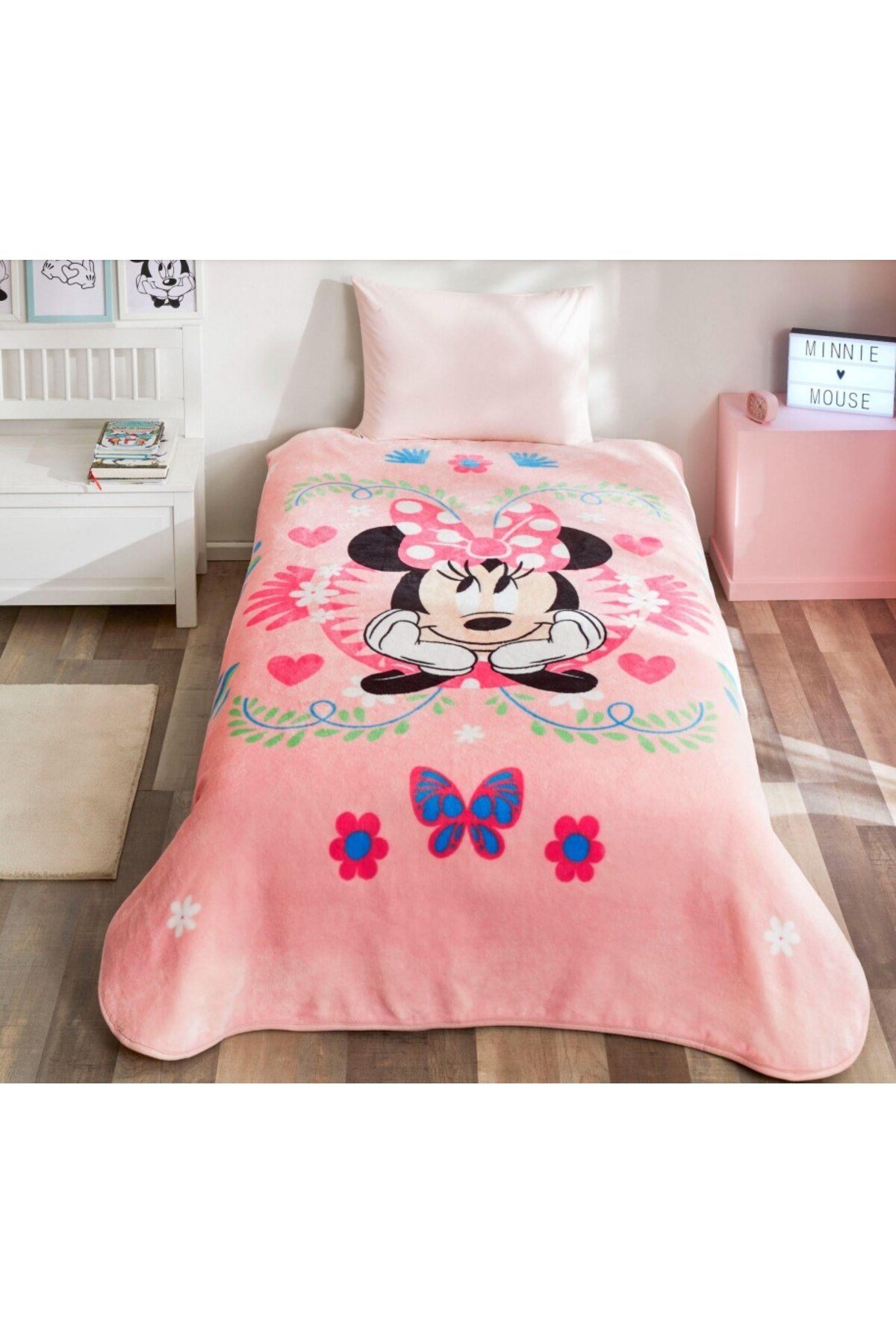 Lisanslı Disney Mınnıe Mouse Pinky Garden Pembe Tek Kişilik Battaniye