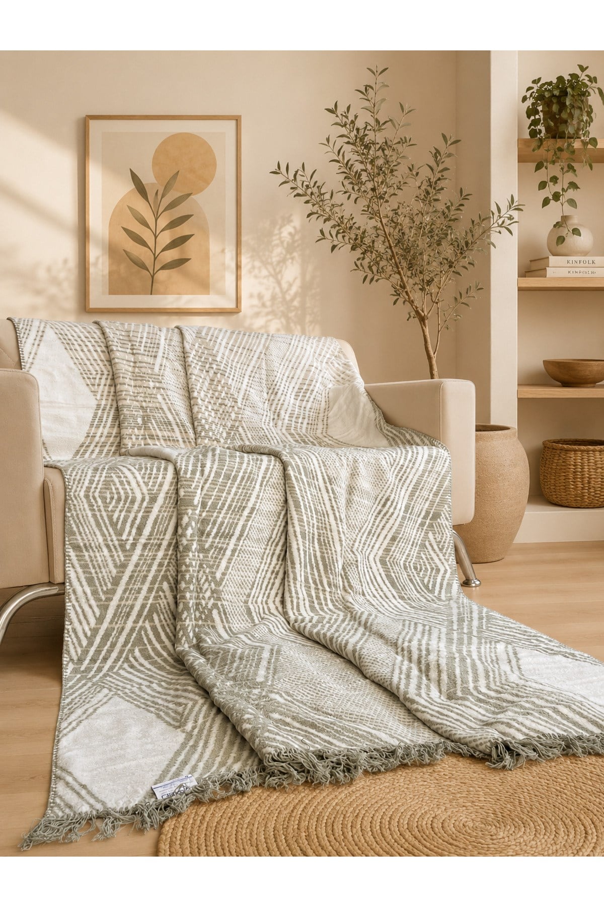Lüks Pamuklu Çift Kişilik Battaniye | 180x220 cm | Çift Taraflı & Yumuşak Dokulu | TV & Koltuk Şalı