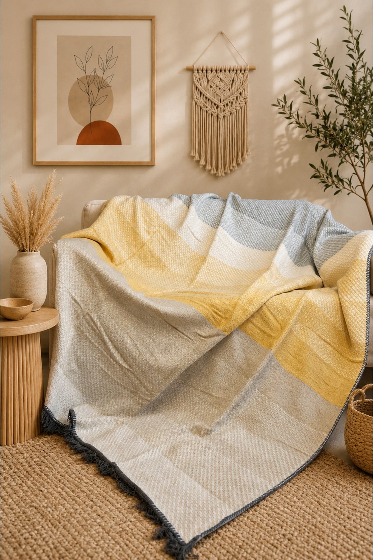 Lüks Pamuklu Çift Kişilik Battaniye | 180x220 cm | Çift Taraflı & Yumuşak Dokulu | TV & Koltuk Şalı