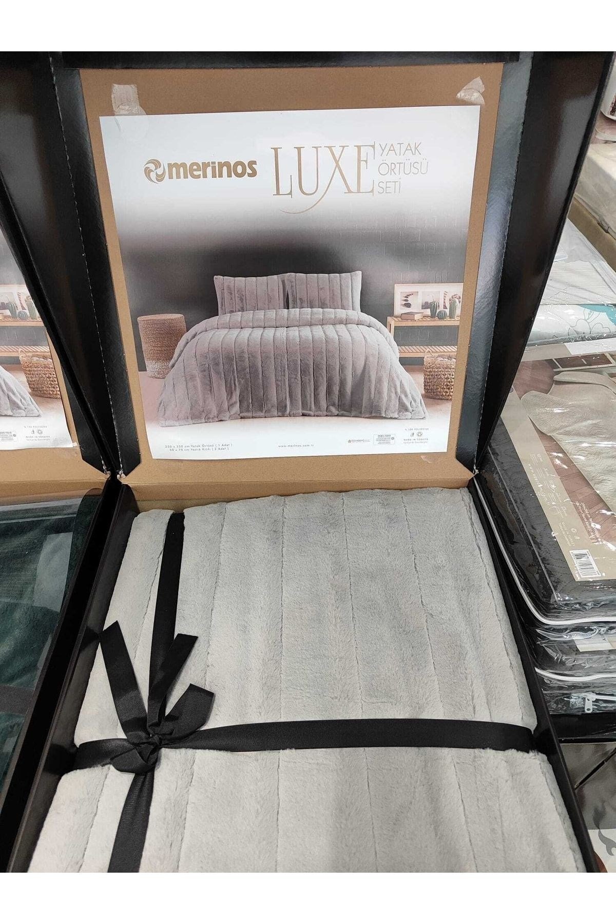 Luxe Çift Kişilik Yatak Örtüsü Açık Gri