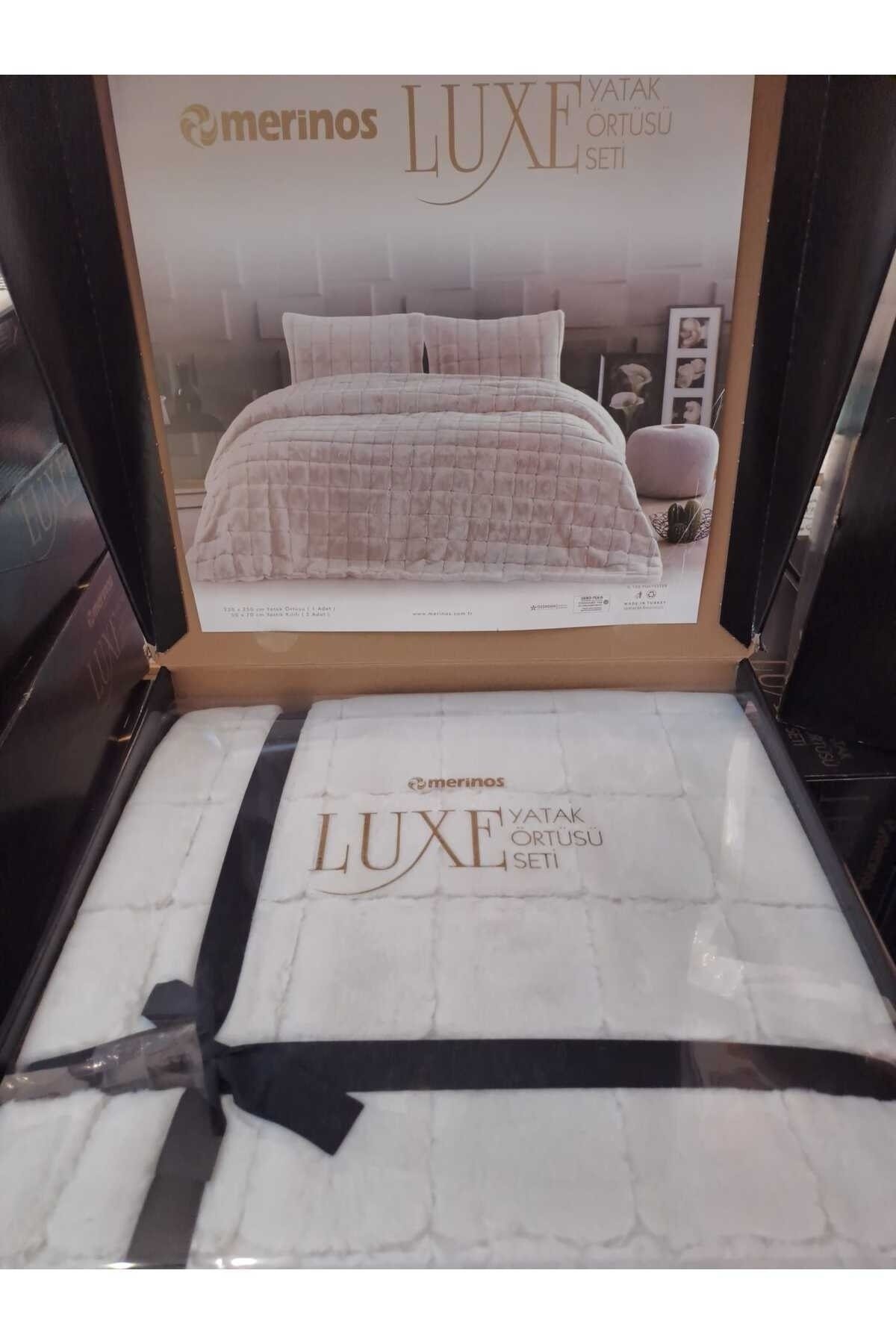 Luxe Çift Kişilik Yatak Örtüsü Seti - Bej Kareli Model