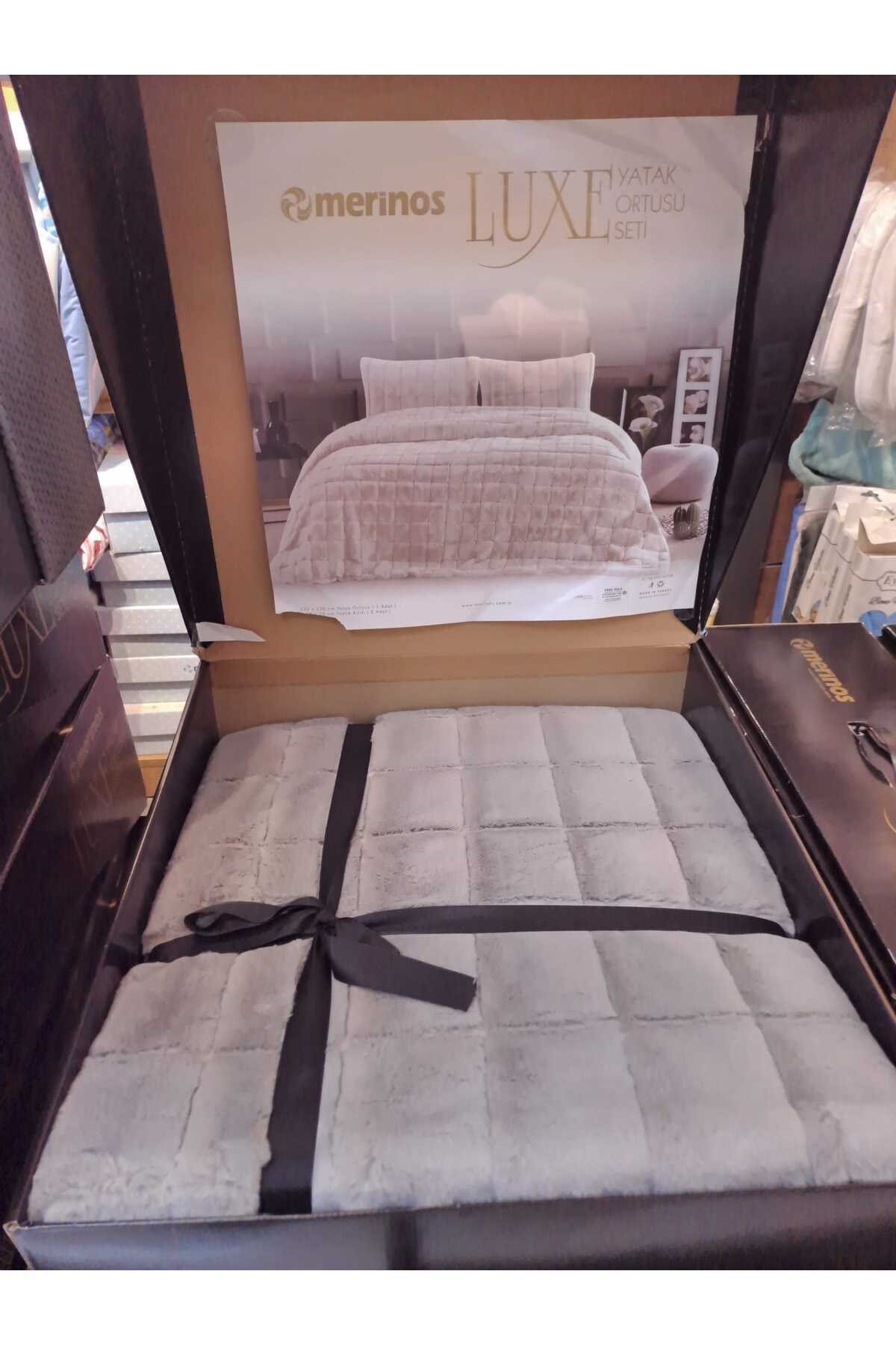 Luxe Çift Kişilik Yatak Örtüsü Seti - Gri Kareli Model