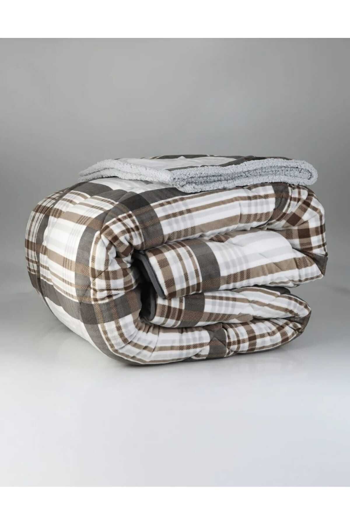 Merinos Comforter Çift Kişilik Yorgan Set Wara Gri Koyu Kahve