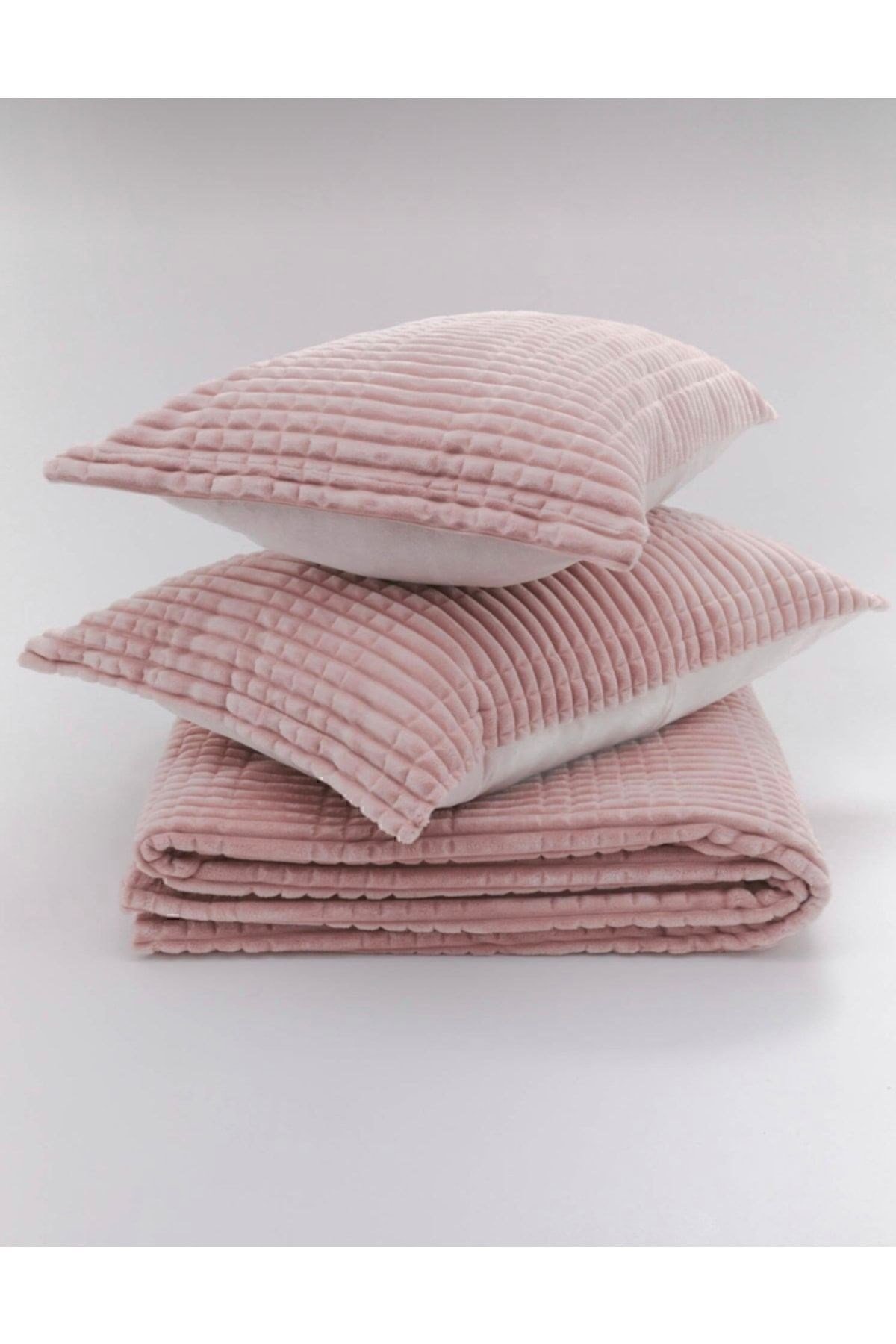 Merinos Modern Line 3 Parça Battaniye Seti Pudra