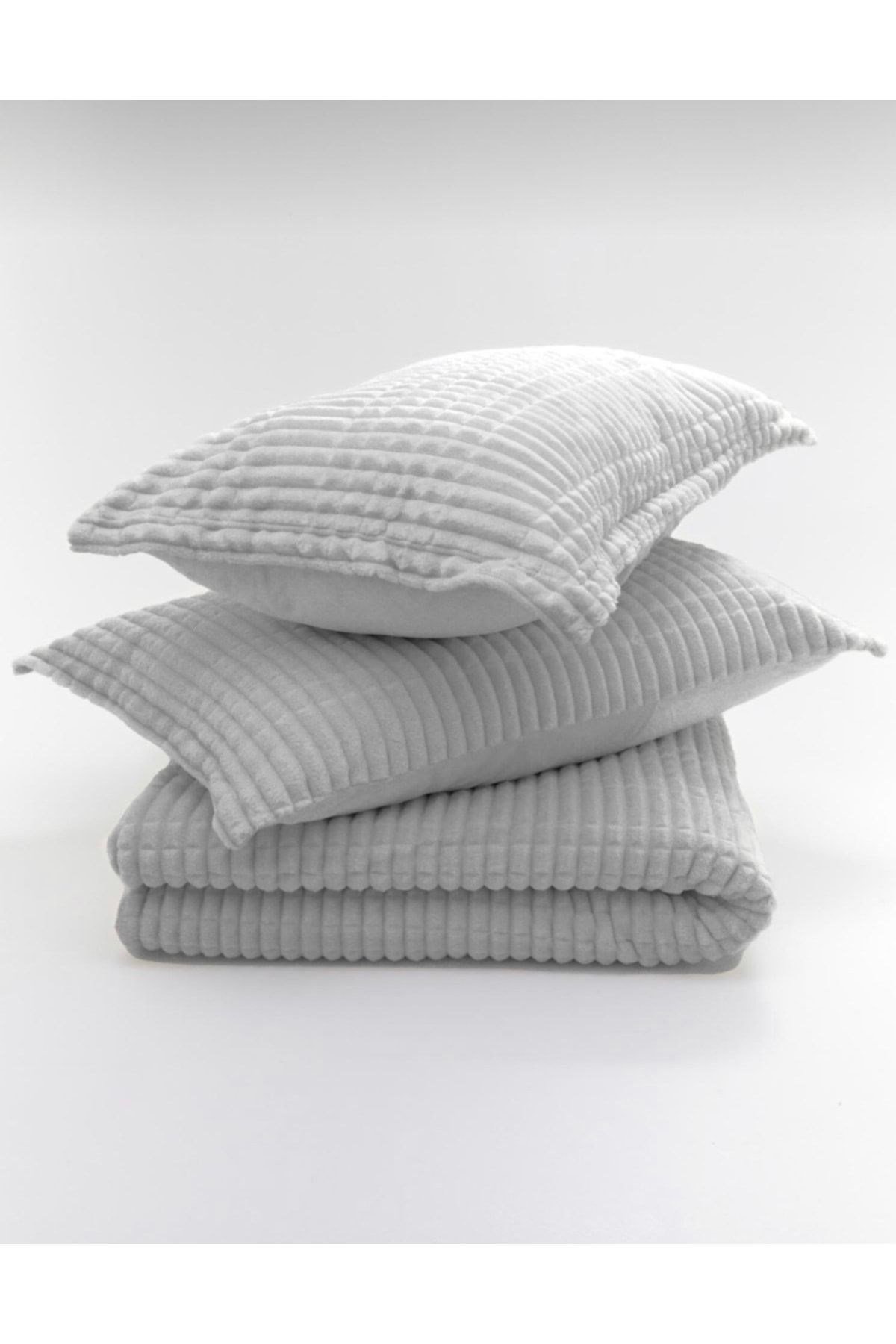 Merinos Modern Line 3 Parça Battaniye Seti -Gri ( Kutulu Çeyizlik )