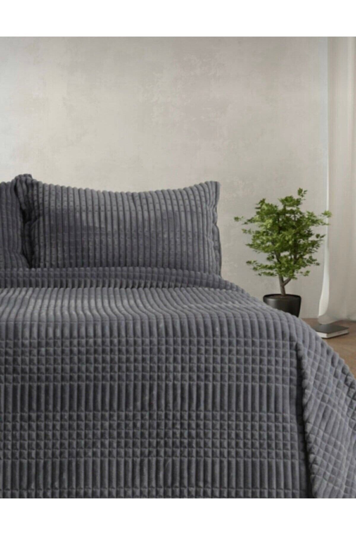 Merinos Modern Line 3 Parça Battaniye Seti Antrasit