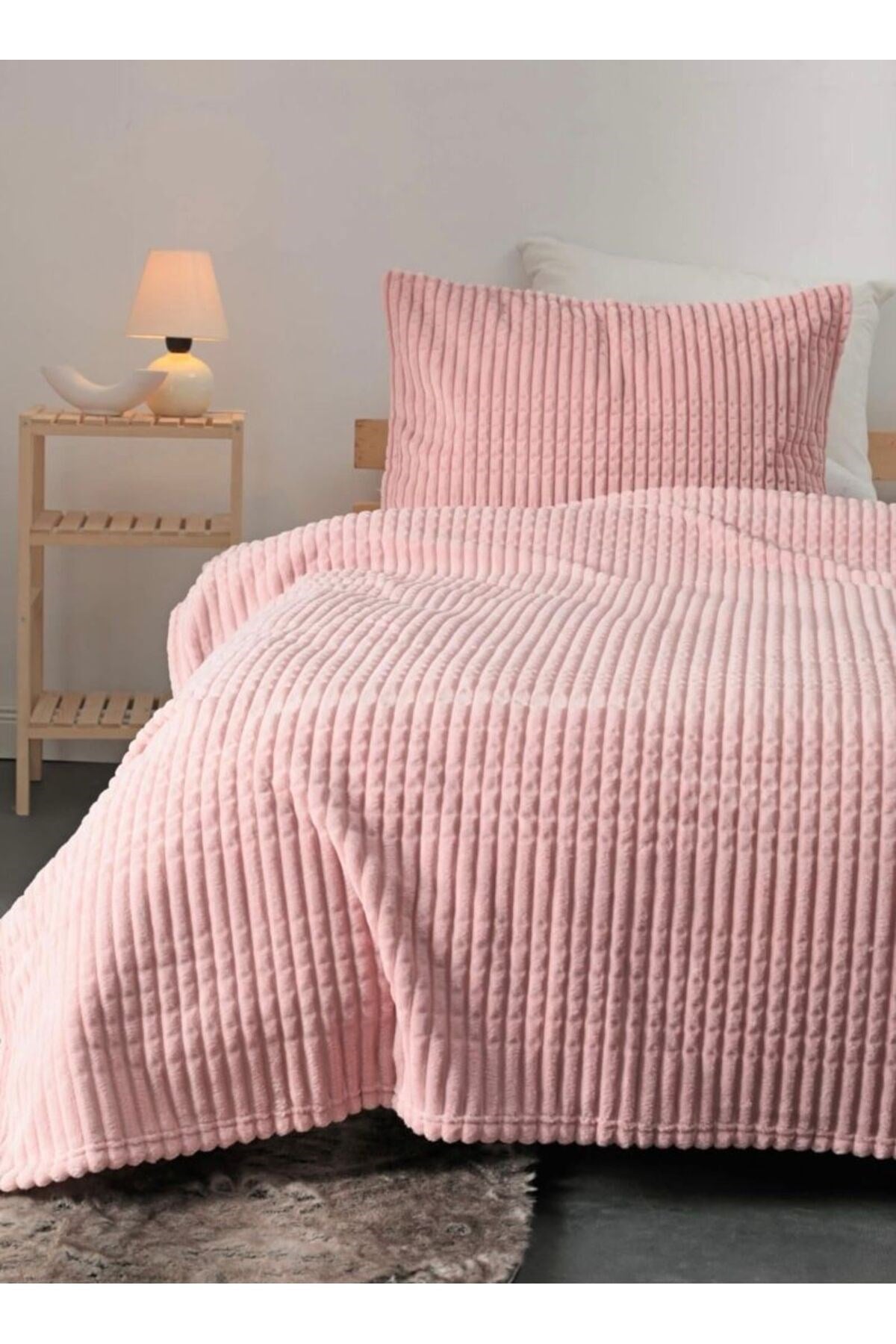 Merinos Modern Line Çift Kişilik 3 Parça Battaniye Seti Pudra