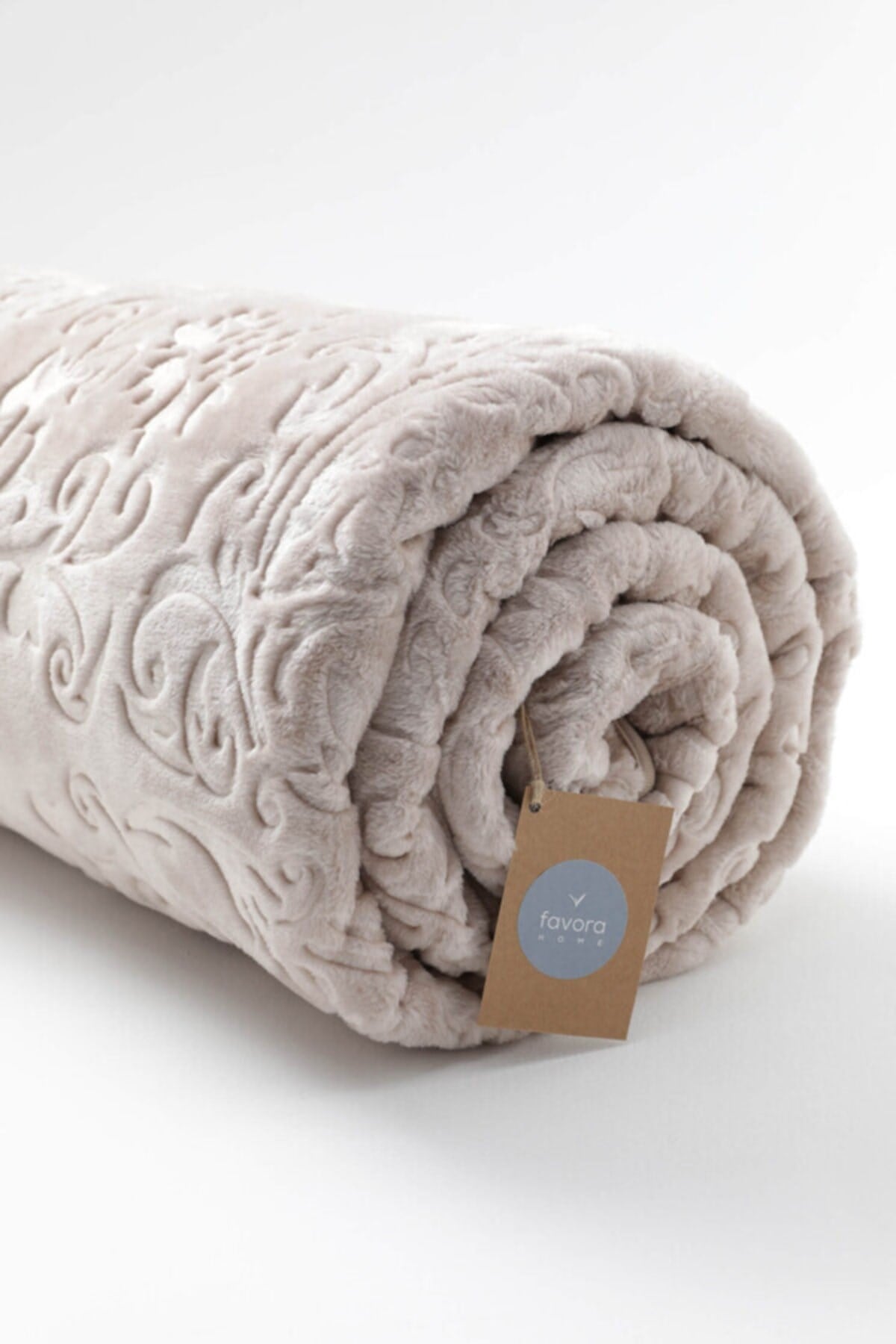 Merinos Romance Çiçek Kabartmalı Çift Kişilik Battaniye - Vizon
