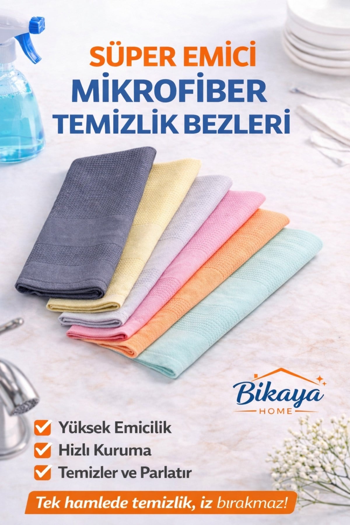 Mikrofiber Sihirli Temizlik Bezi | 40x60 cm | 6 Adet | Güçlü Emicilik & Parlak Temizlik