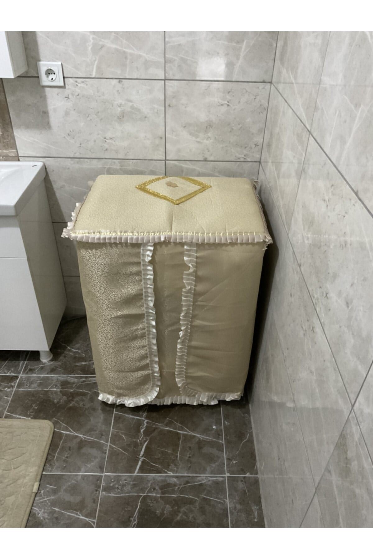 Modern Lüx Simli Çamaşır Makinesi Örtüsü - Gold Sarı Makine Örtüsü